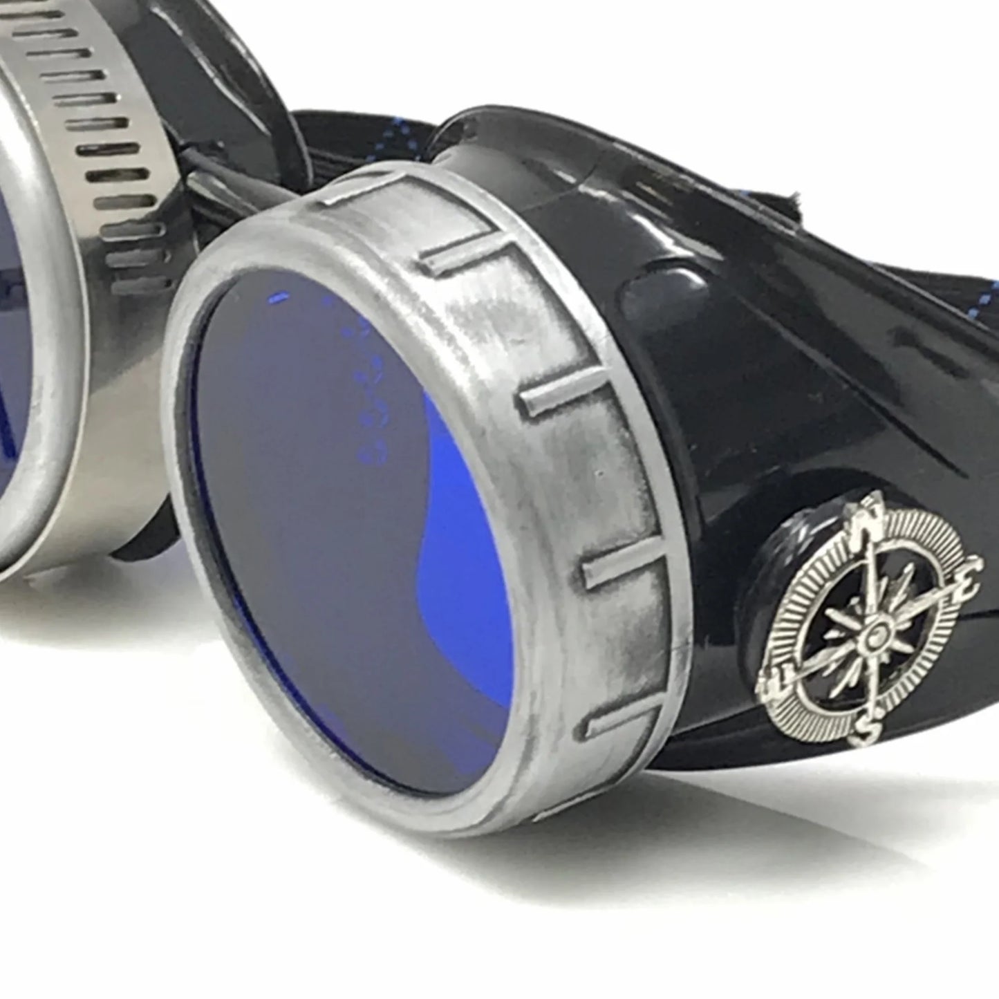 Diesel Goth Punk Metallic Goggles With Magnifying Eye Loupes Blue Lenses - iEDM