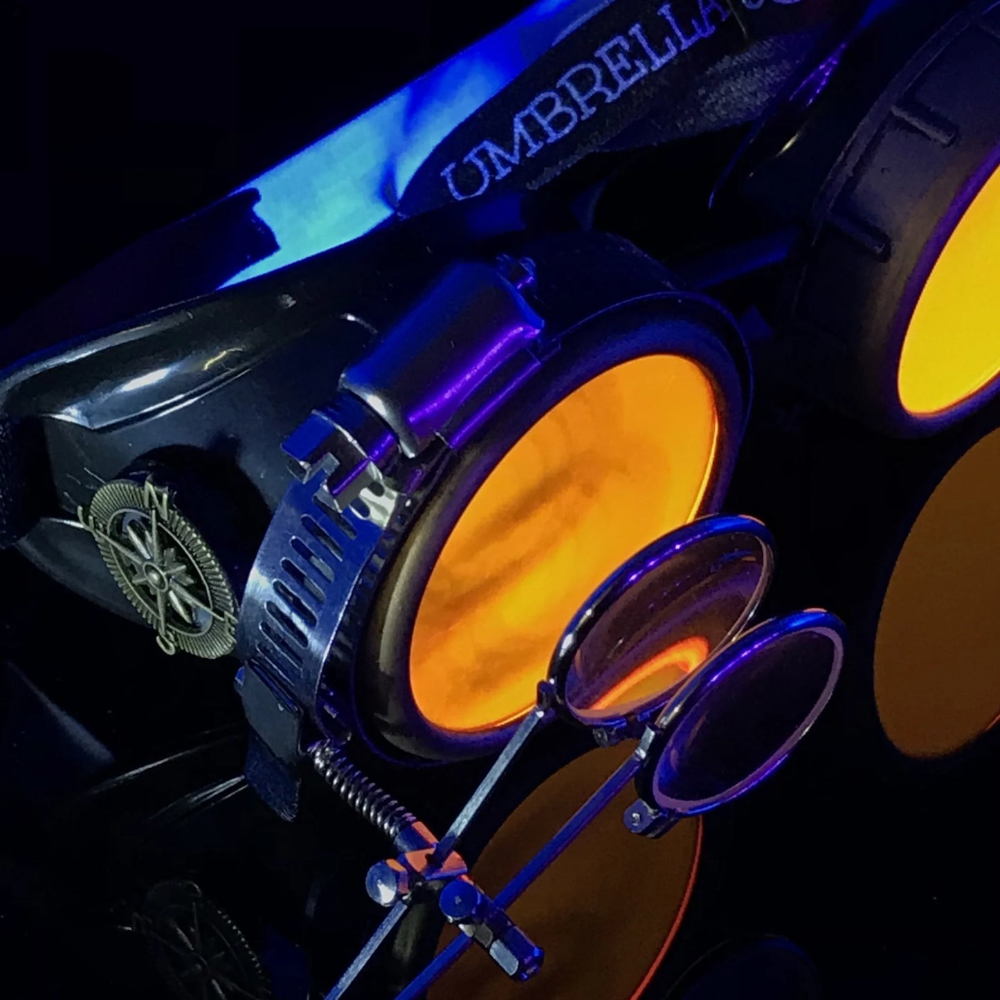 Steampunk Goggles With Magnifying Loupes UV Glow Neon Orange Lenses - iEDM