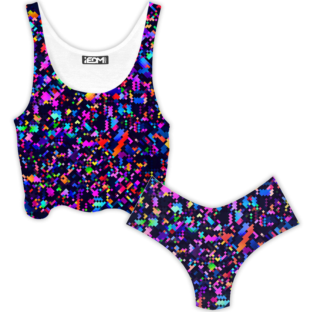 8-Bit Confetti Crop Top and Booty Shorts Combo, Art Design Works, | iEDM