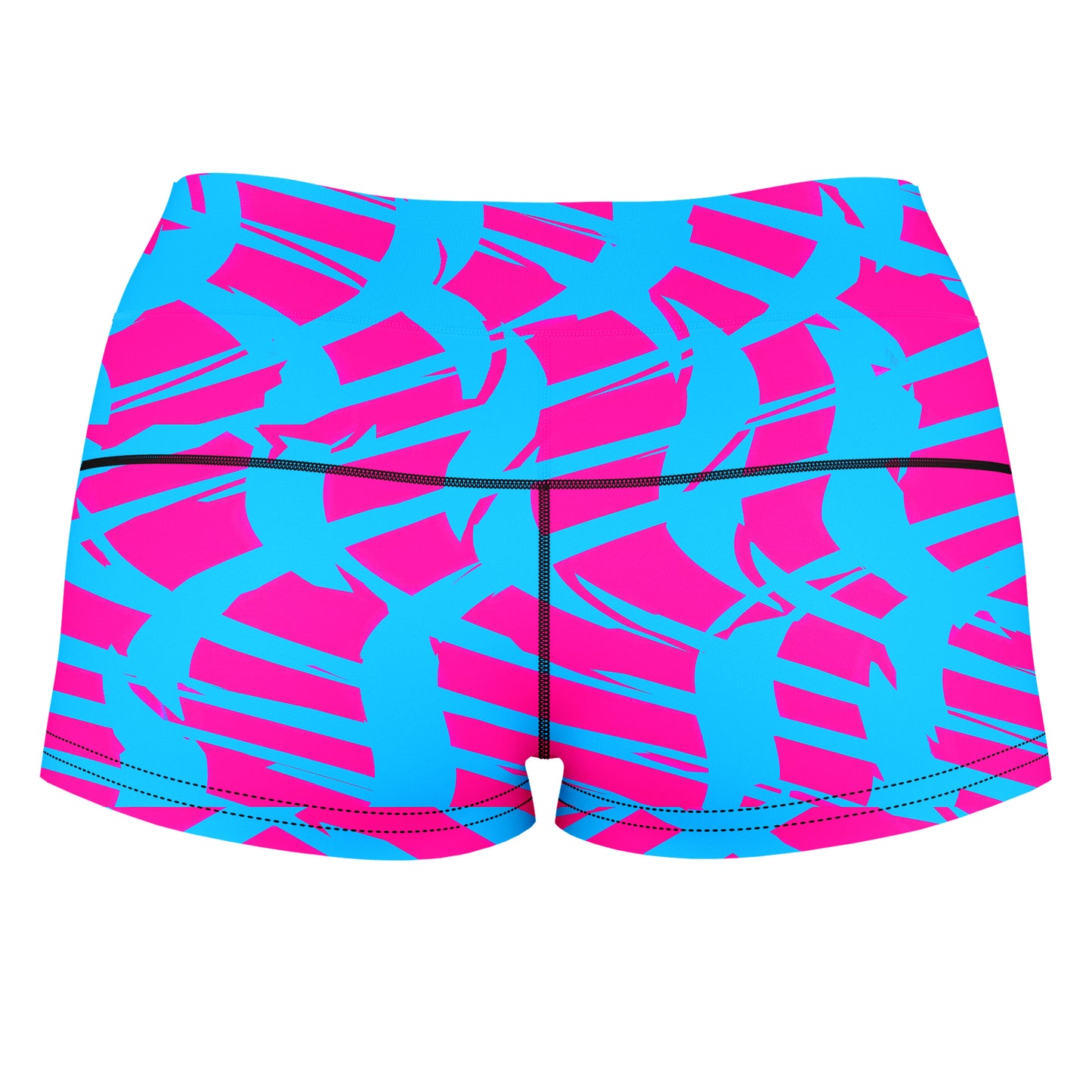 Pink and Blue Squiggly Rave Checkered High-Waisted Women's Shorts, Big Tex Funkadelic, | iEDM