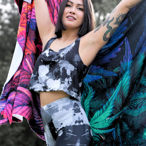 Black White and Grey Paint Splatter Crop Top and Leggings Combo, Big Tex Funkadelic, | iEDM