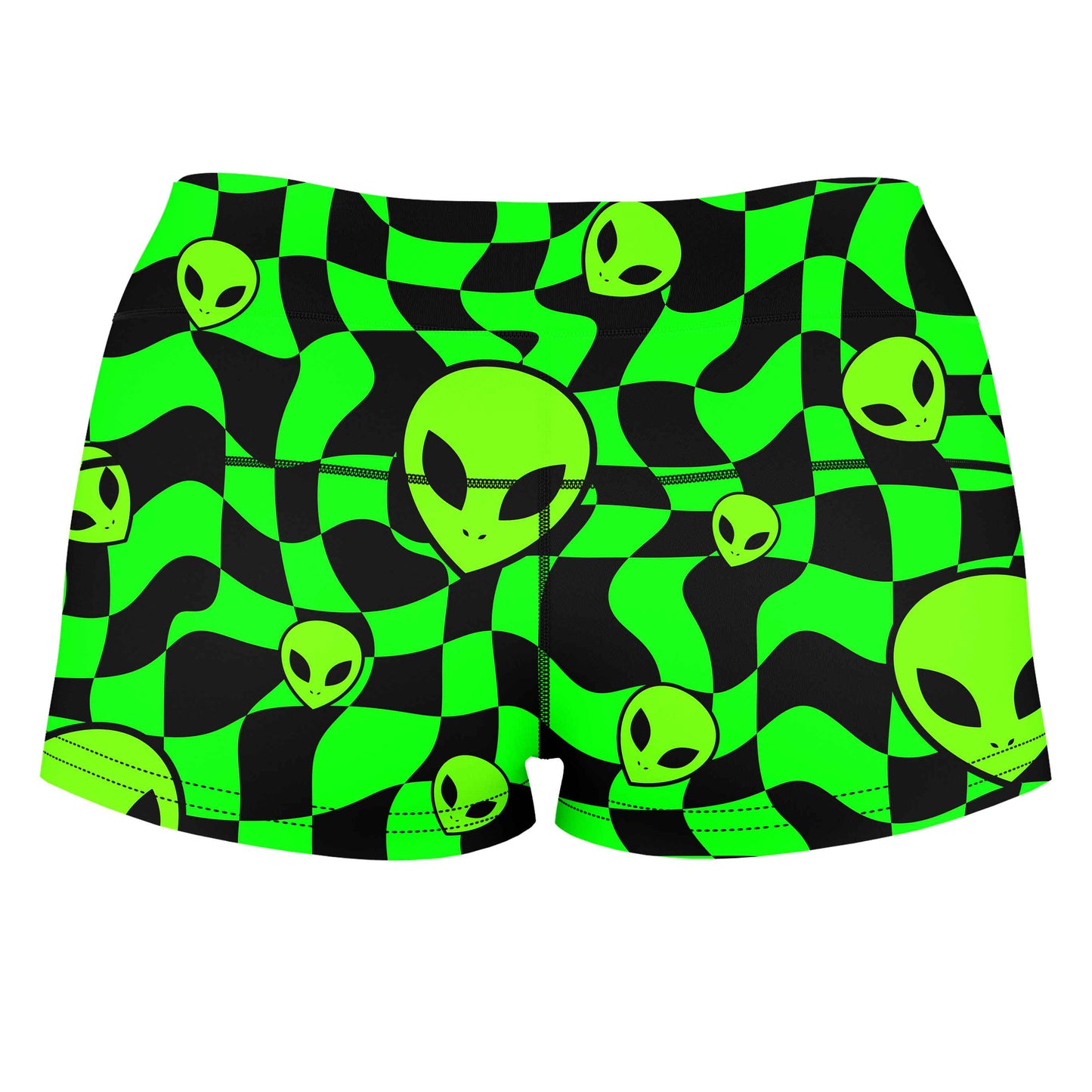 Green Aliens High-Waisted Women's Shorts, Sartoris Art, | iEDM