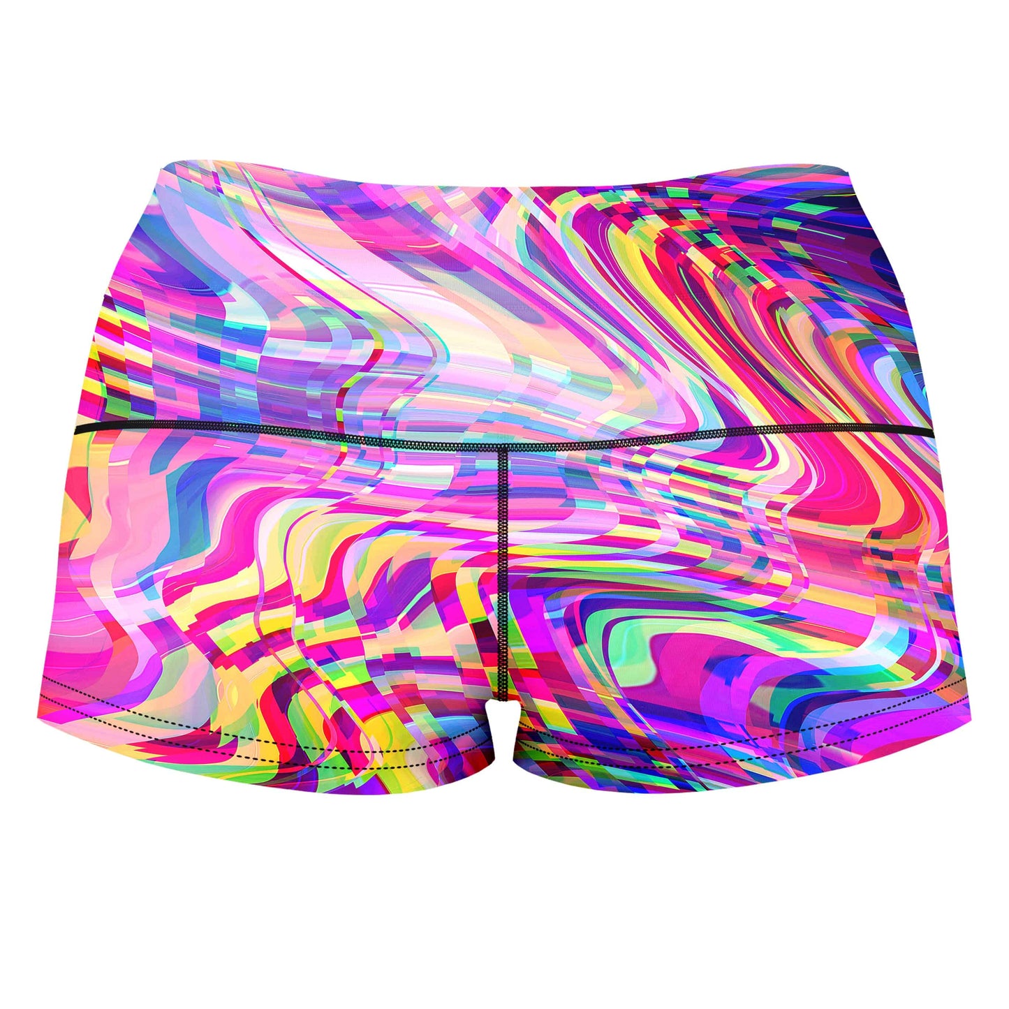 Glitch Waves High-Waisted Women's Shorts, Art Design Works, | iEDM