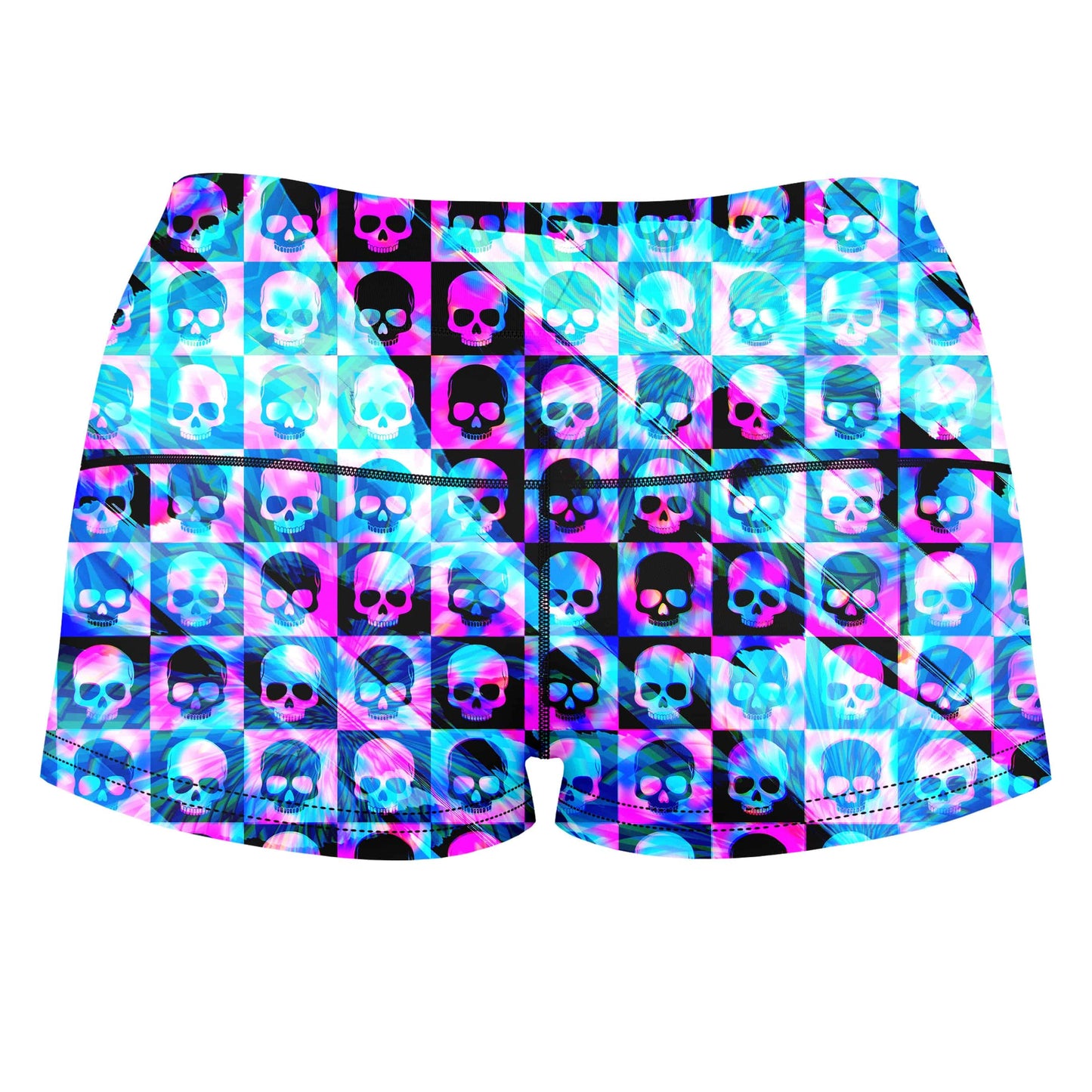 Skull Fam Blue High-Waisted Women's Shorts, Art Design Works, | iEDM