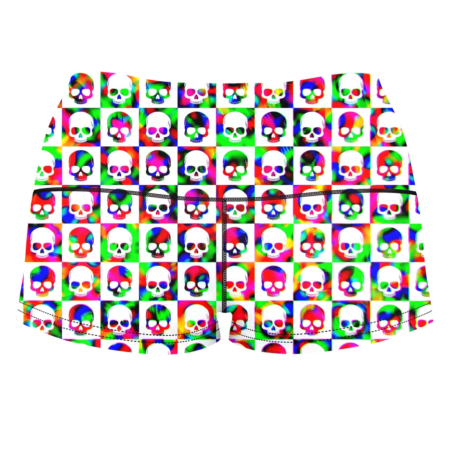 Skull Fam Green High-Waisted Women's Shorts, Art Design Works, | iEDM