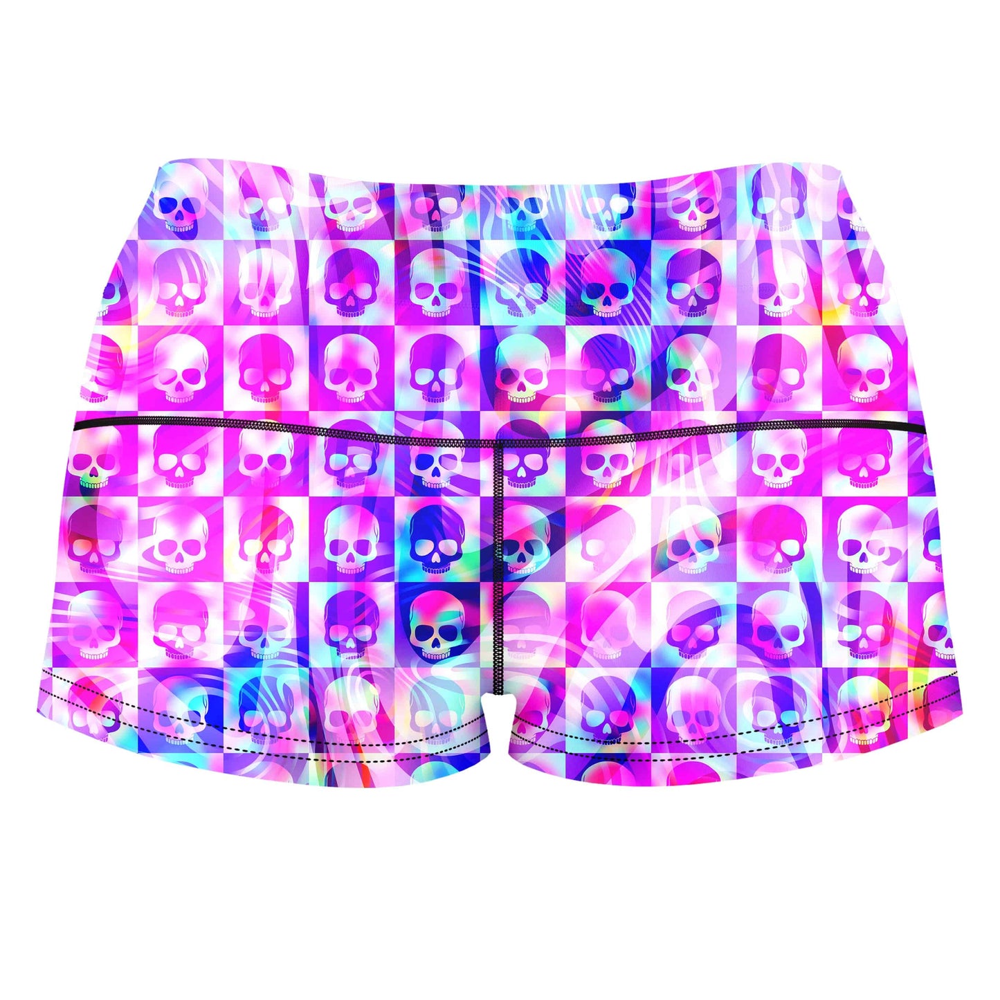 Skull Fam Pink High-Waisted Women's Shorts, Art Design Works, | iEDM