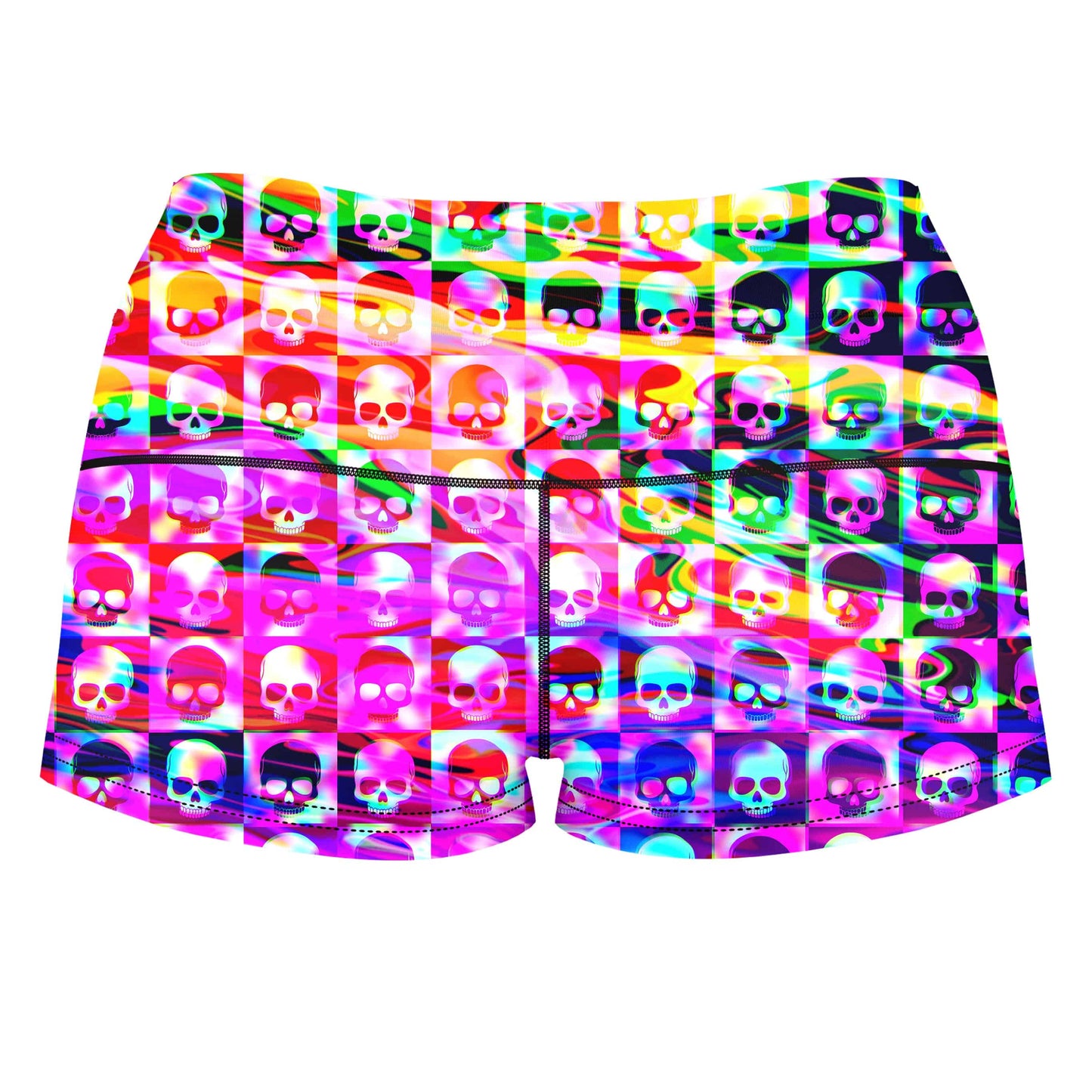Skull Fam Purple High-Waisted Women's Shorts, Art Design Works, | iEDM