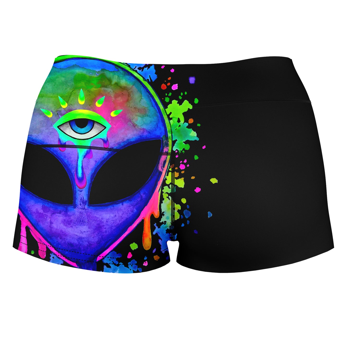 Splatter Alien High-Waisted Women's Shorts, BrizBazaar, | iEDM