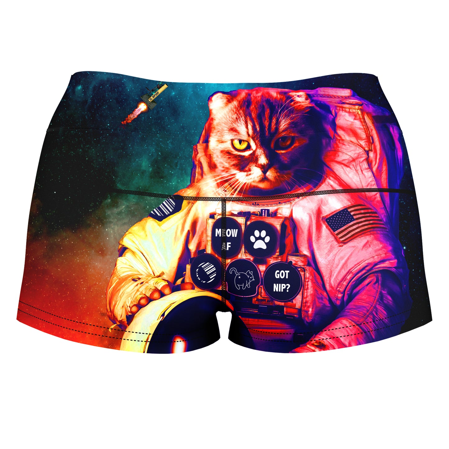Catstronaut High-Waisted Women's Shorts, Noctum X Truth, | iEDM