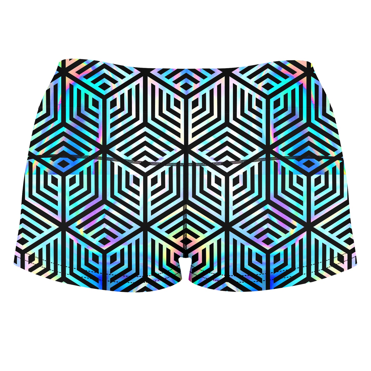 Holographic Hexagon High-Waisted Women's Shorts, Noctum X Truth, | iEDM