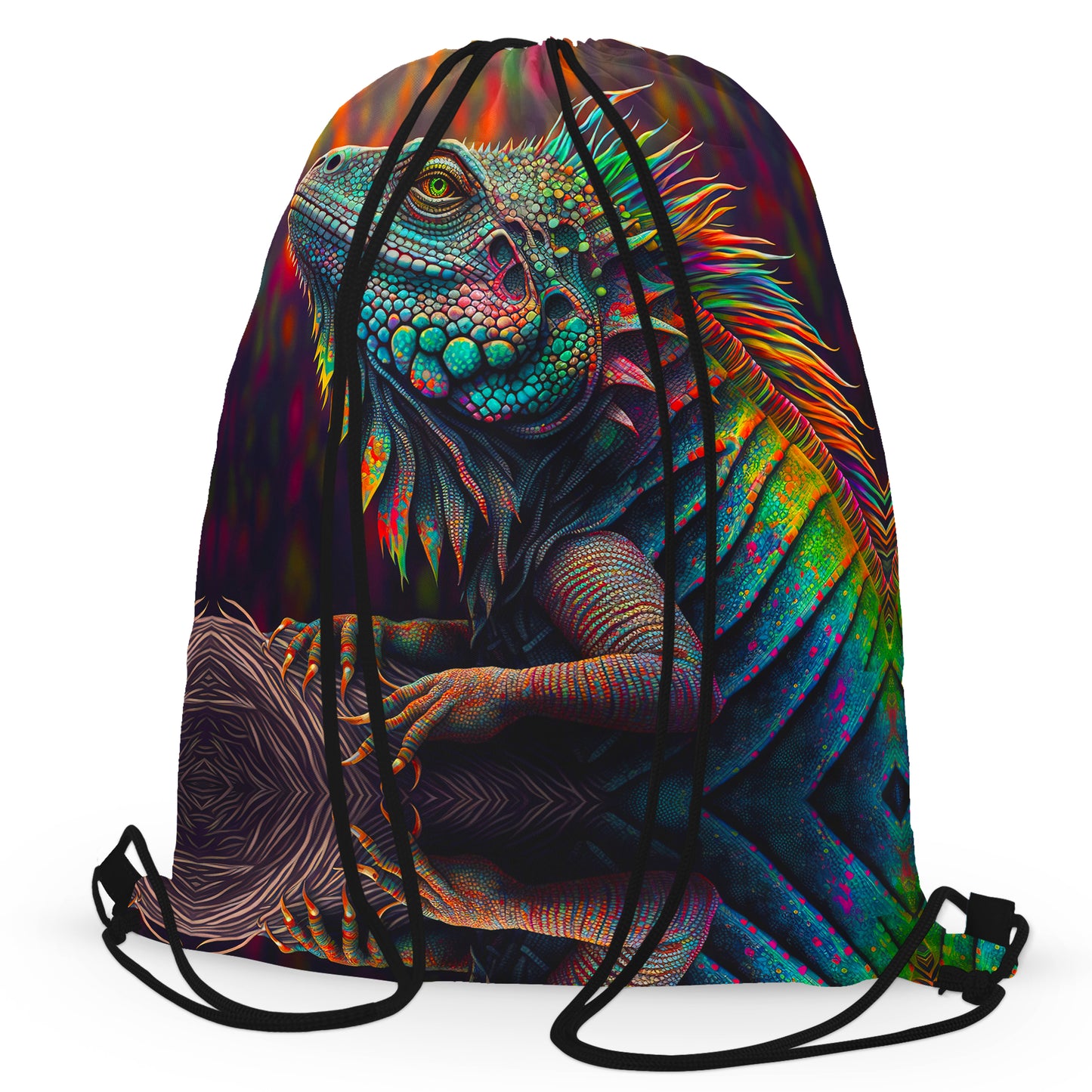 Psychedelic Giant Iguana 02 Drawstring Bag, iEDM, | iEDM