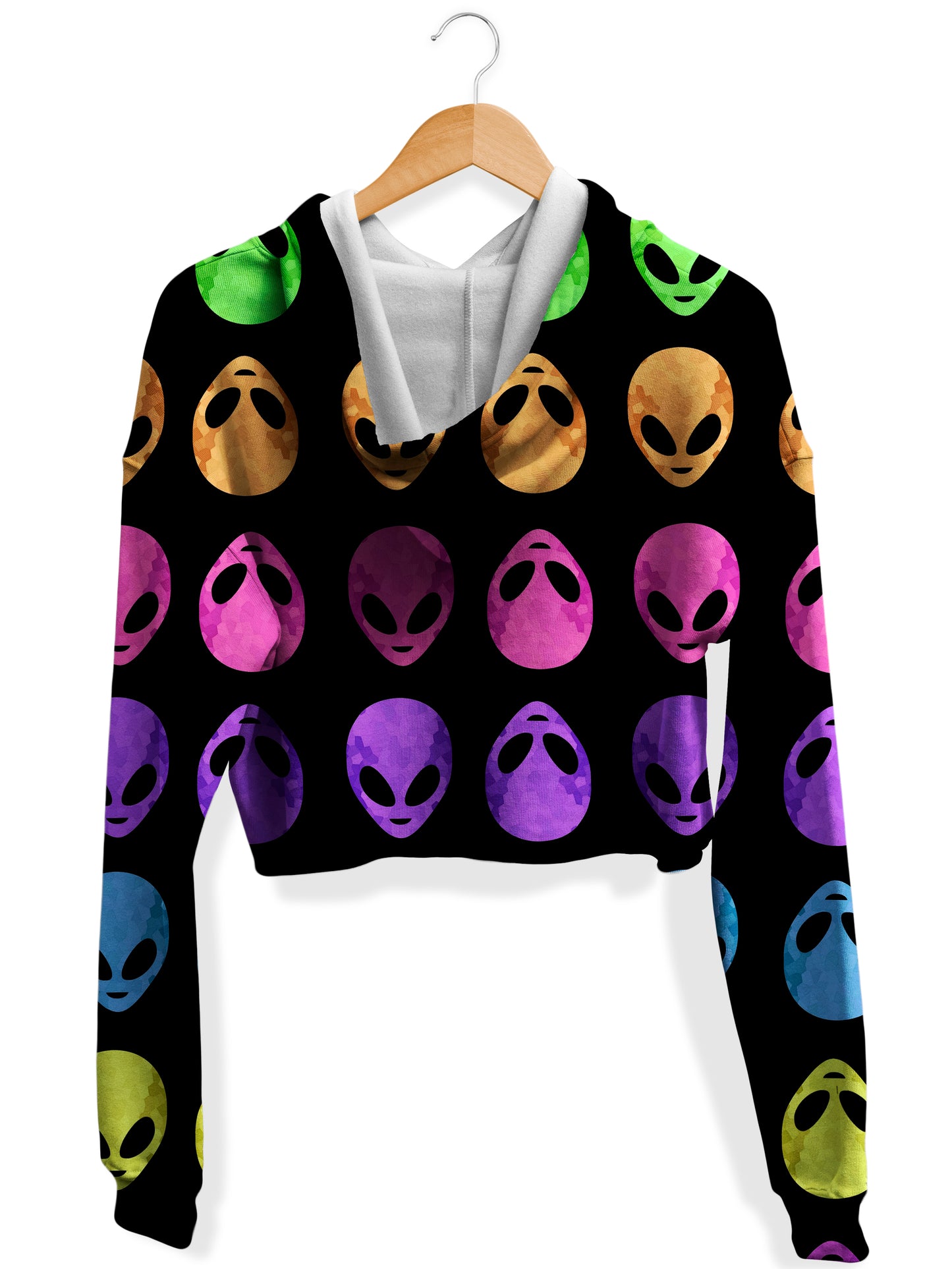 Alien Pattern Fleece Crop Hoodie, Sartoris Art, | iEDM