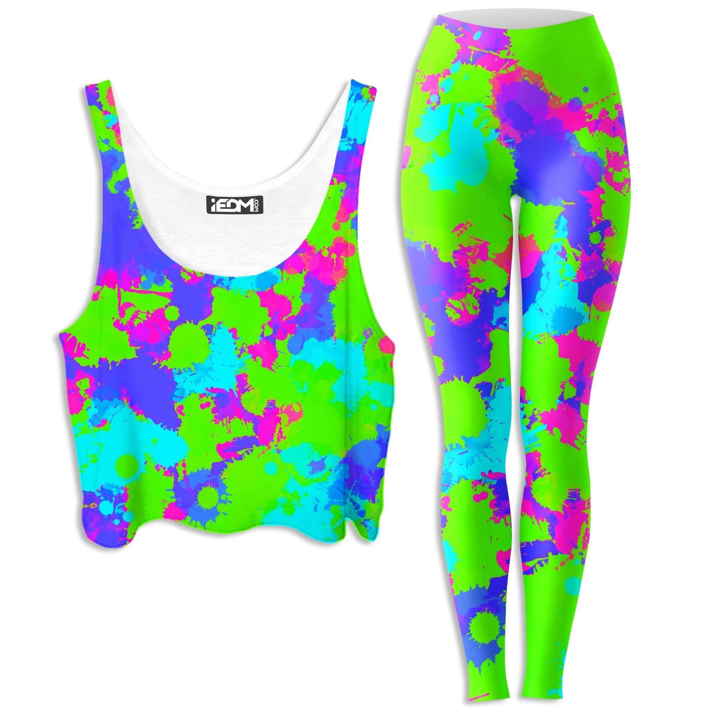 90s Neon Paint Splatter Crop Top and Leggings Combo, Big Tex Funkadelic, | iEDM