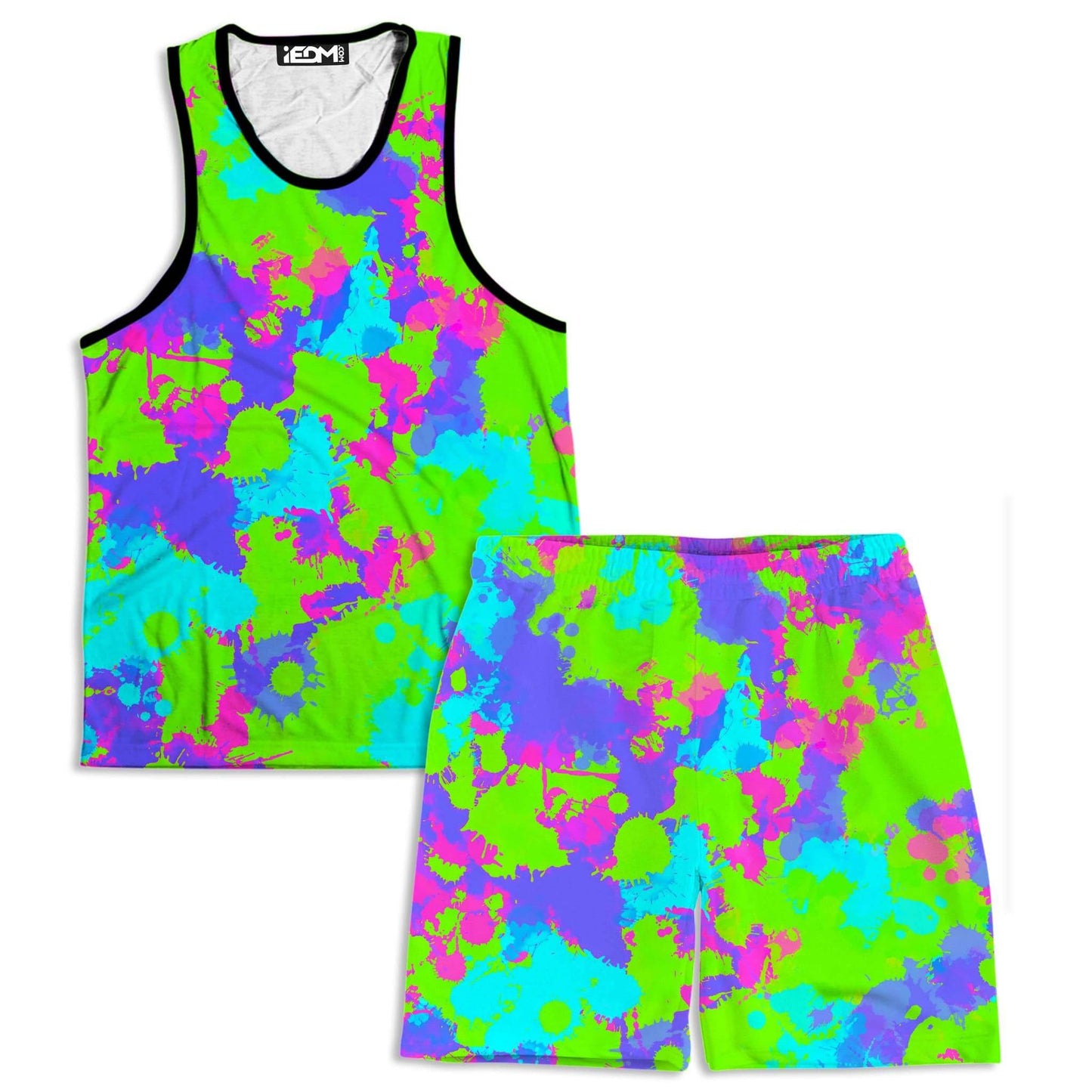 90s Neon Paint Splatter Tank and Shorts Combo, Big Tex Funkadelic, | iEDM