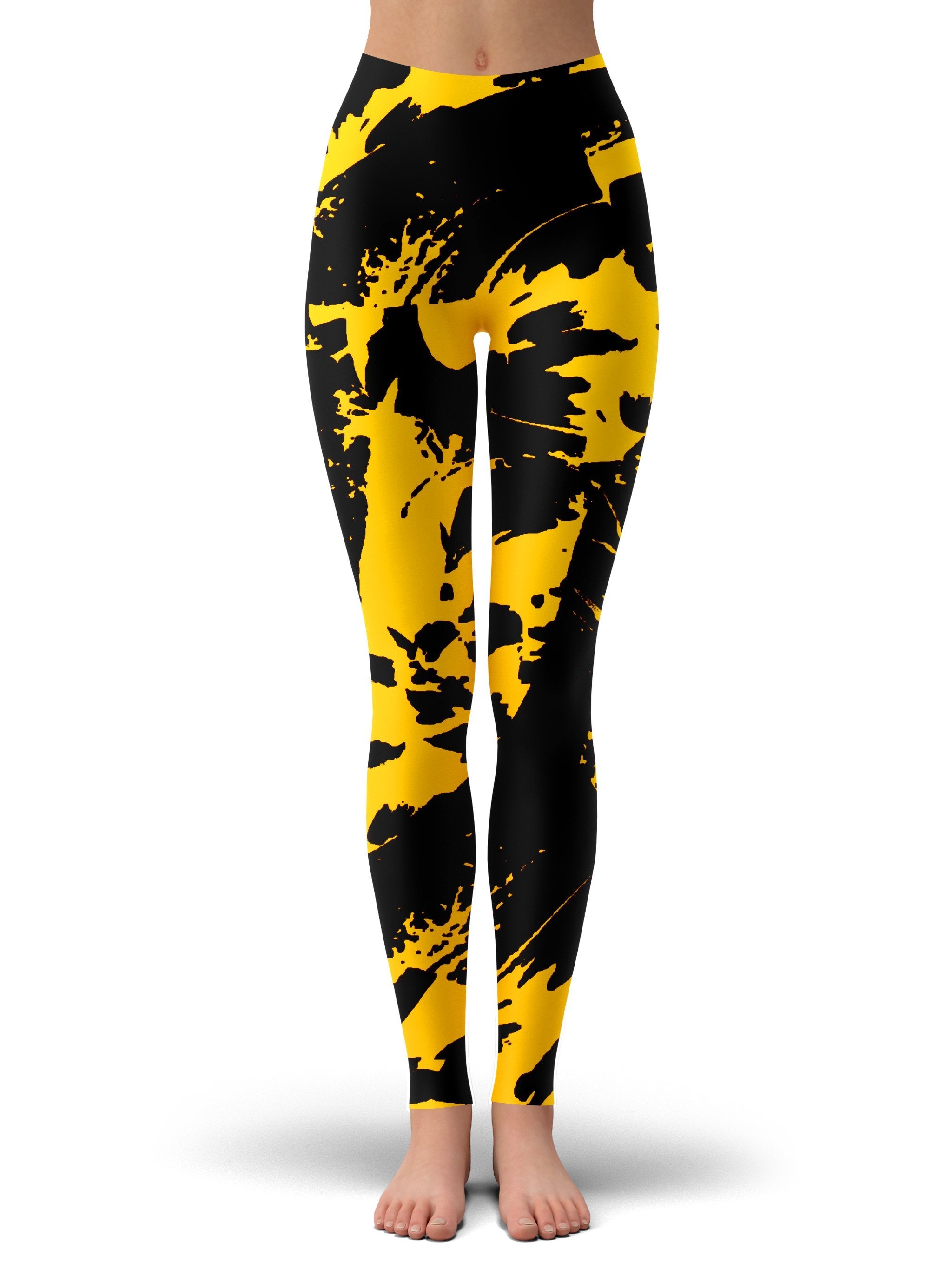 Black and Yellow Paint Splatter Leggings