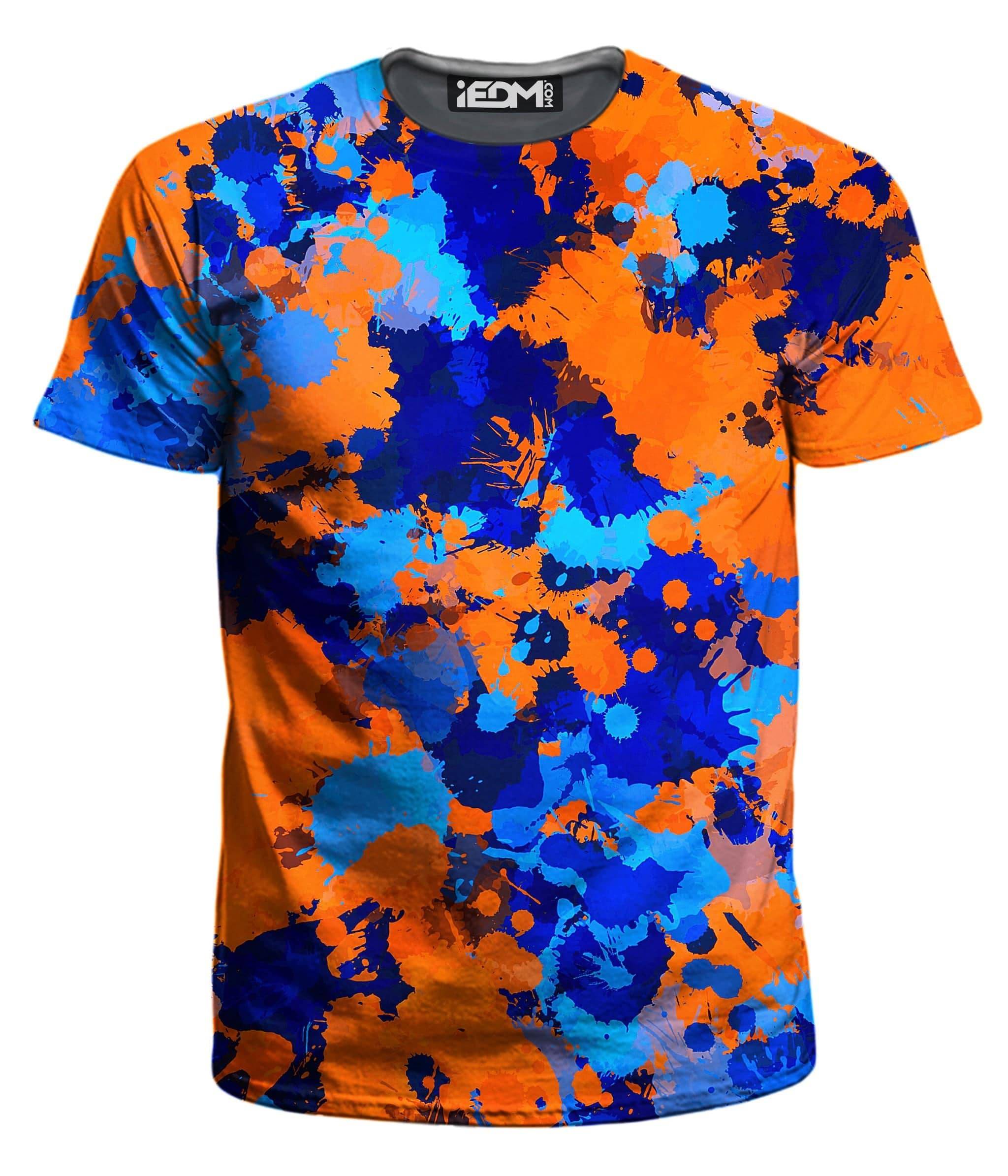 2 Paint T-Shirt iEDM and Orange Splatter Men\'s Blue –