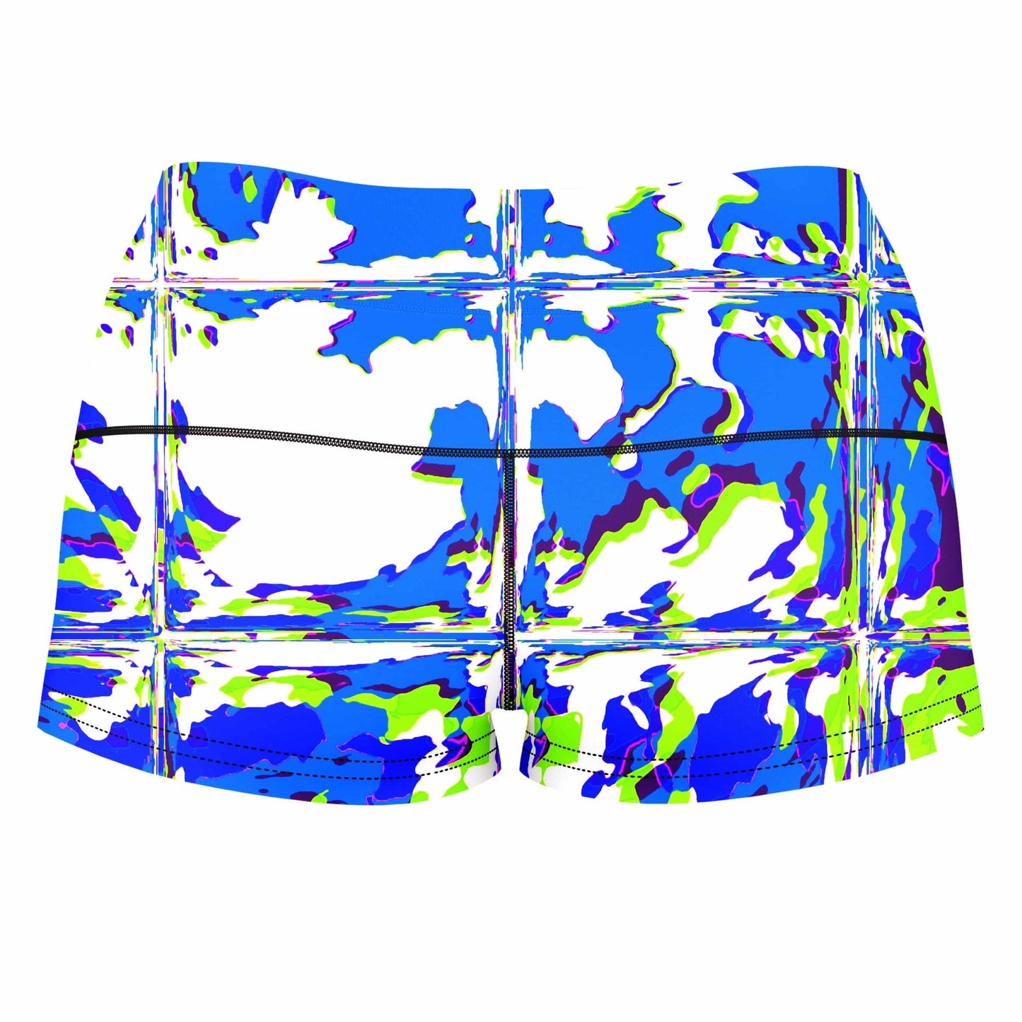 Blue Rave Glitch High-Waisted Women's Shorts, Big Tex Funkadelic, | iEDM