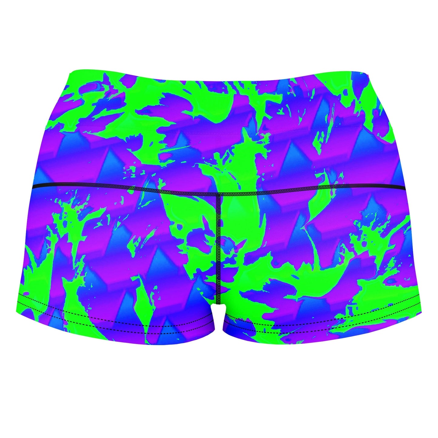 Green and Purple Hypno Splatter High-Waisted Women's Shorts, Big Tex Funkadelic, | iEDM