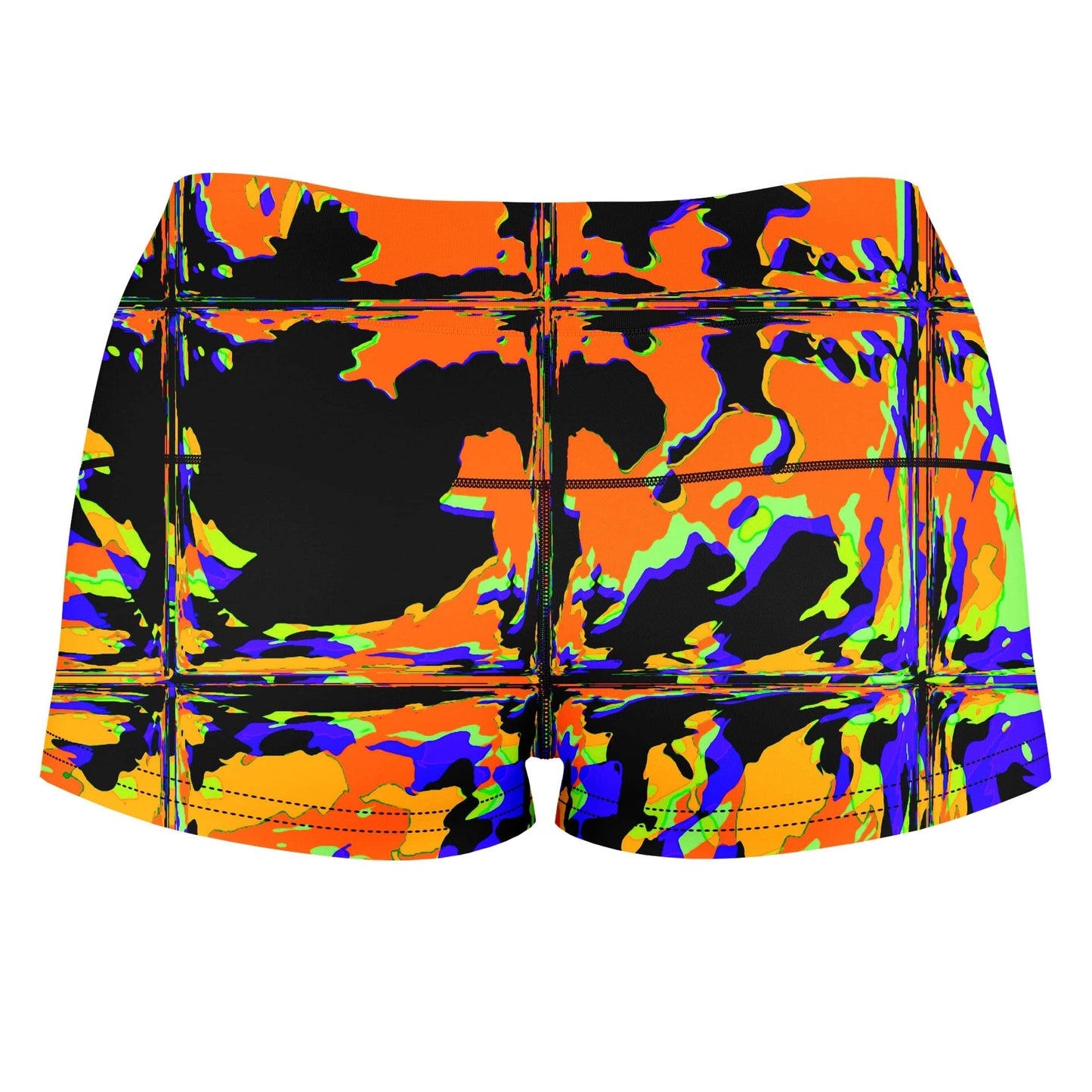 Orange Violet Rave Glitch High-Waisted Women's Shorts, Big Tex Funkadelic, | iEDM