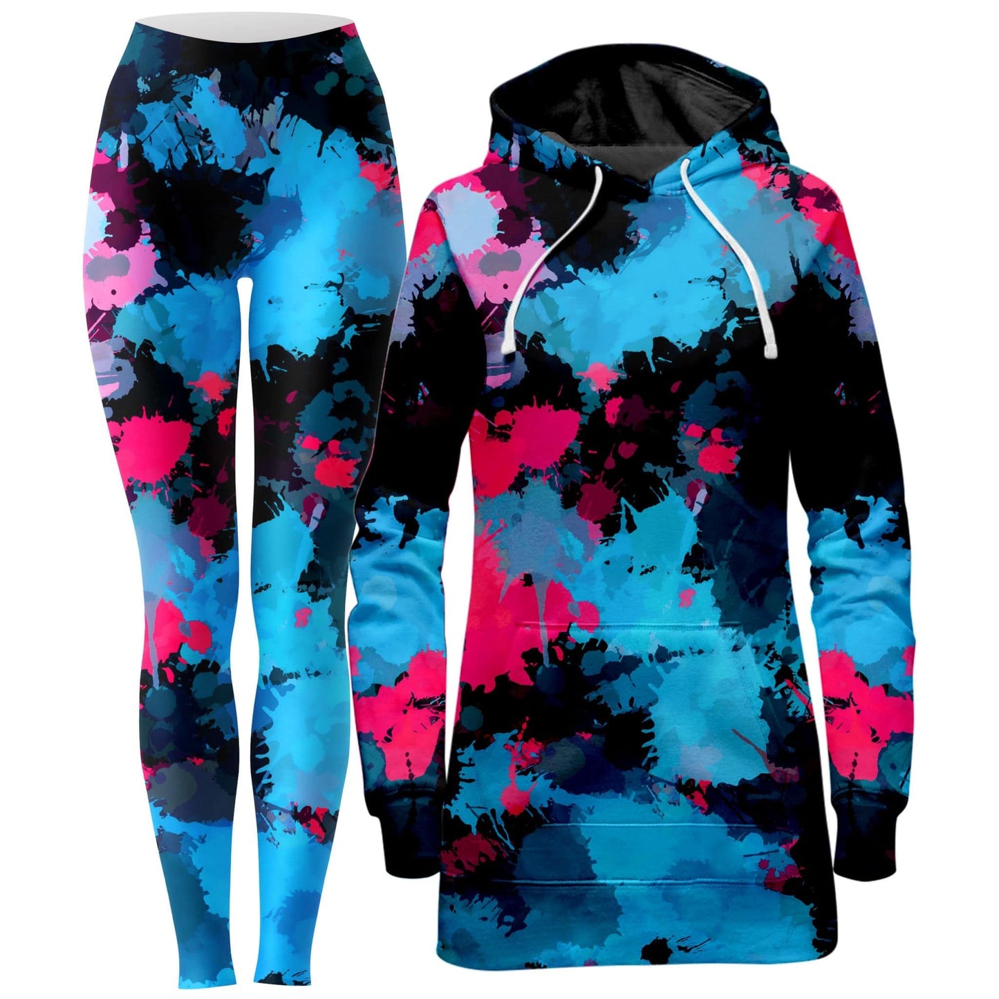 Pink and Blue Paint Splatter Hoodie Dress and Leggings Combo, Big Tex Funkadelic, | iEDM