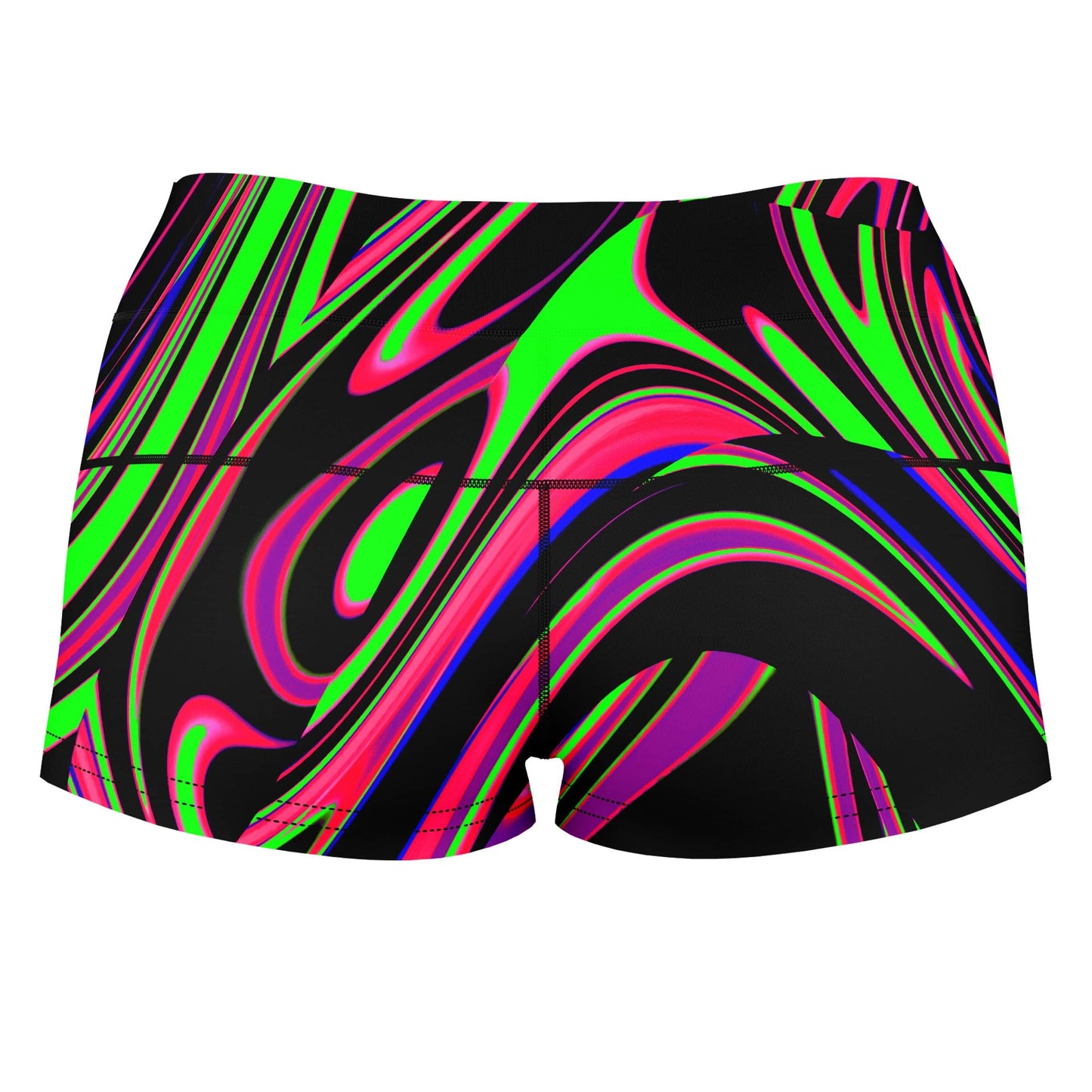 Pink and Green Blackout Drip High-Waisted Women's Shorts, Big Tex Funkadelic, | iEDM