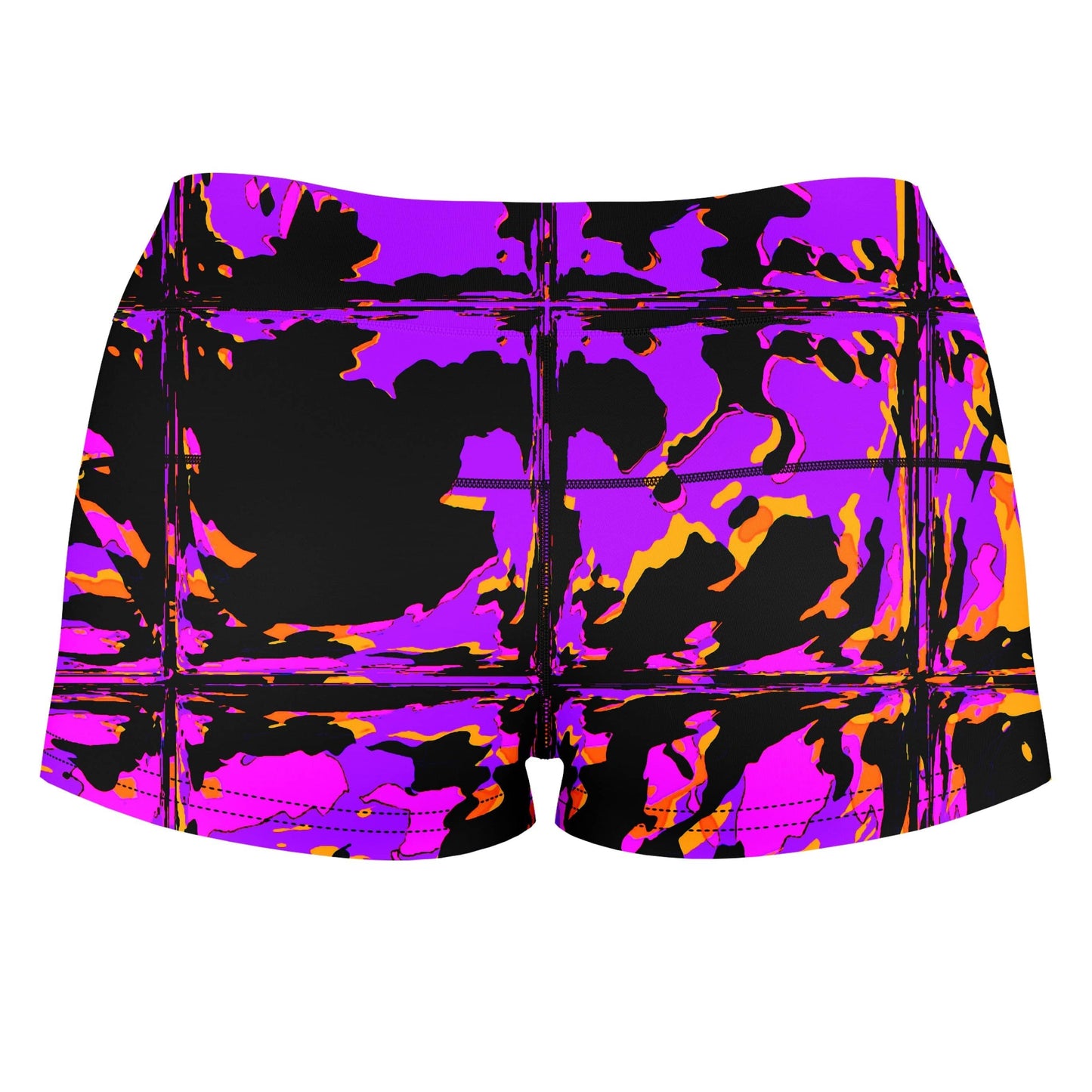 Purple Blackout Rave Glitch High-Waisted Women's Shorts, Big Tex Funkadelic, | iEDM