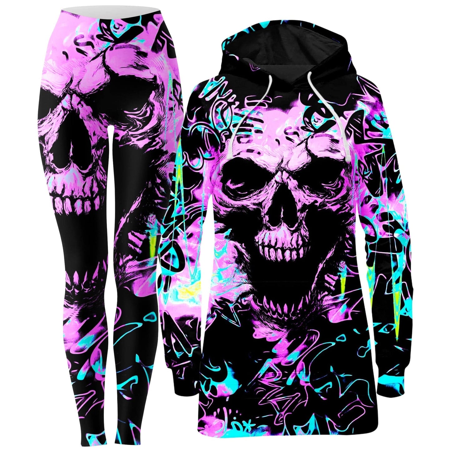 Skull Graffiti Hoodie Dress and Leggings Combo, Big Tex Funkadelic, | iEDM