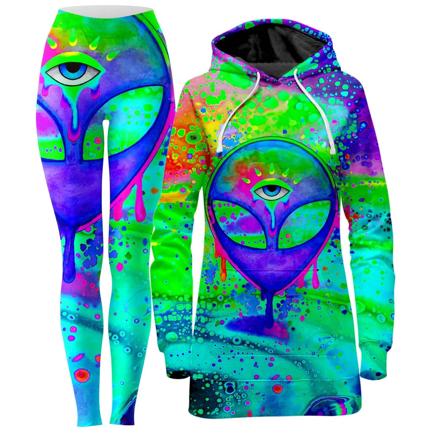 Alien Melt Purple Hoodie Dress and Leggings Combo, BrizBazaar, | iEDM