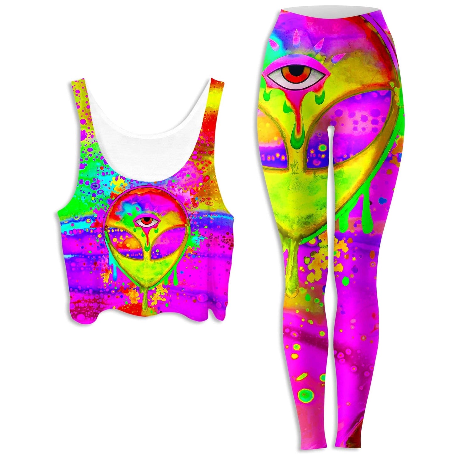 Alien Melt Yellow Crop Top and Leggings Combo, BrizBazaar, | iEDM