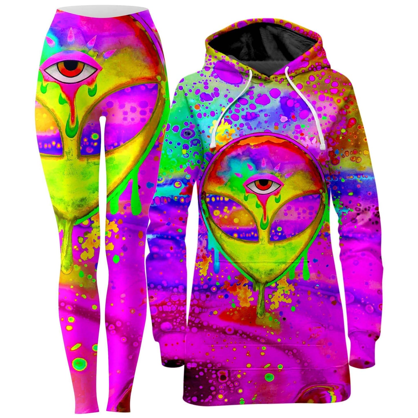 Alien Melt Yellow Hoodie Dress and Leggings Combo, BrizBazaar, | iEDM