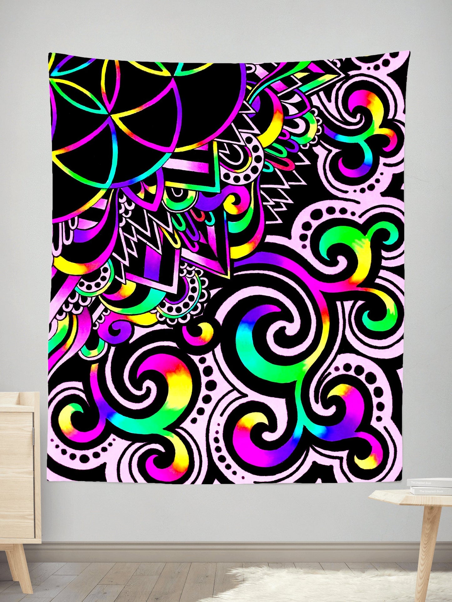 BrizBazaar White Doodle Magic Tapestry