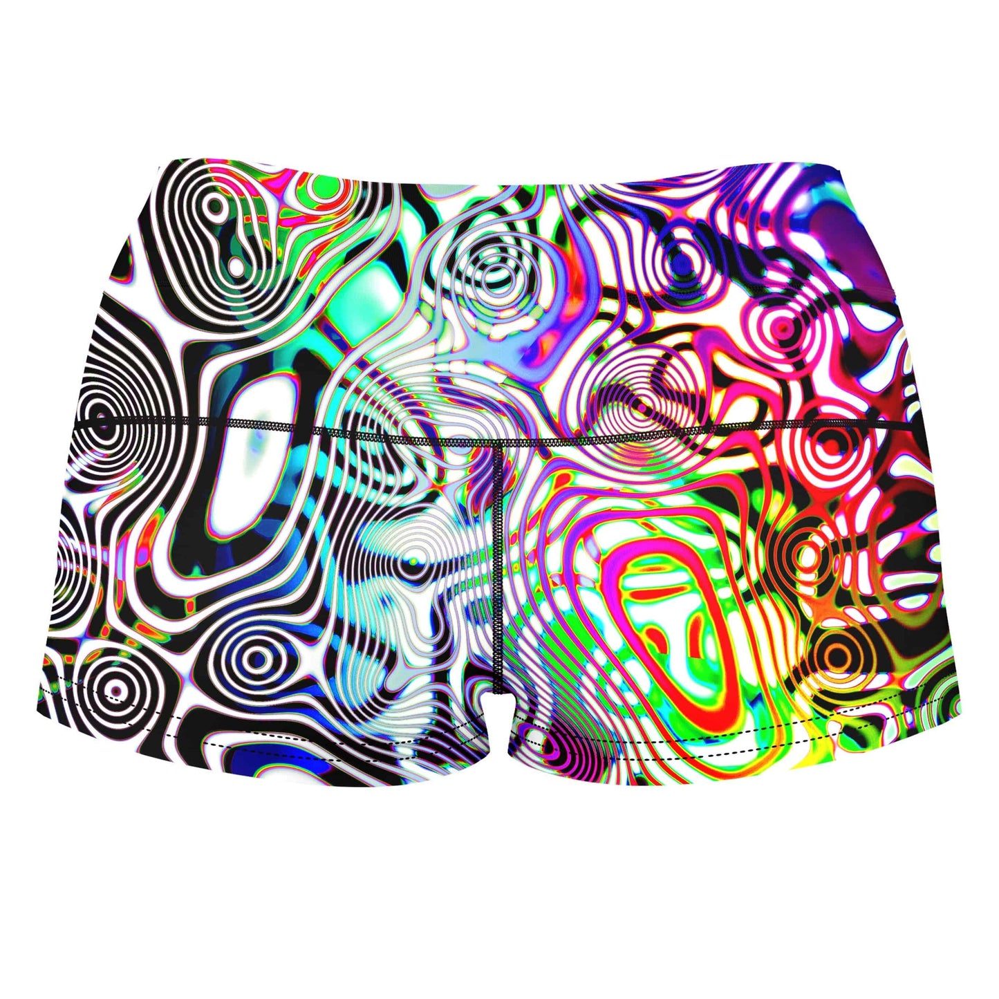 Rainbow Ripples High-Waisted Women's Shorts, Glass Prism Studios, | iEDM