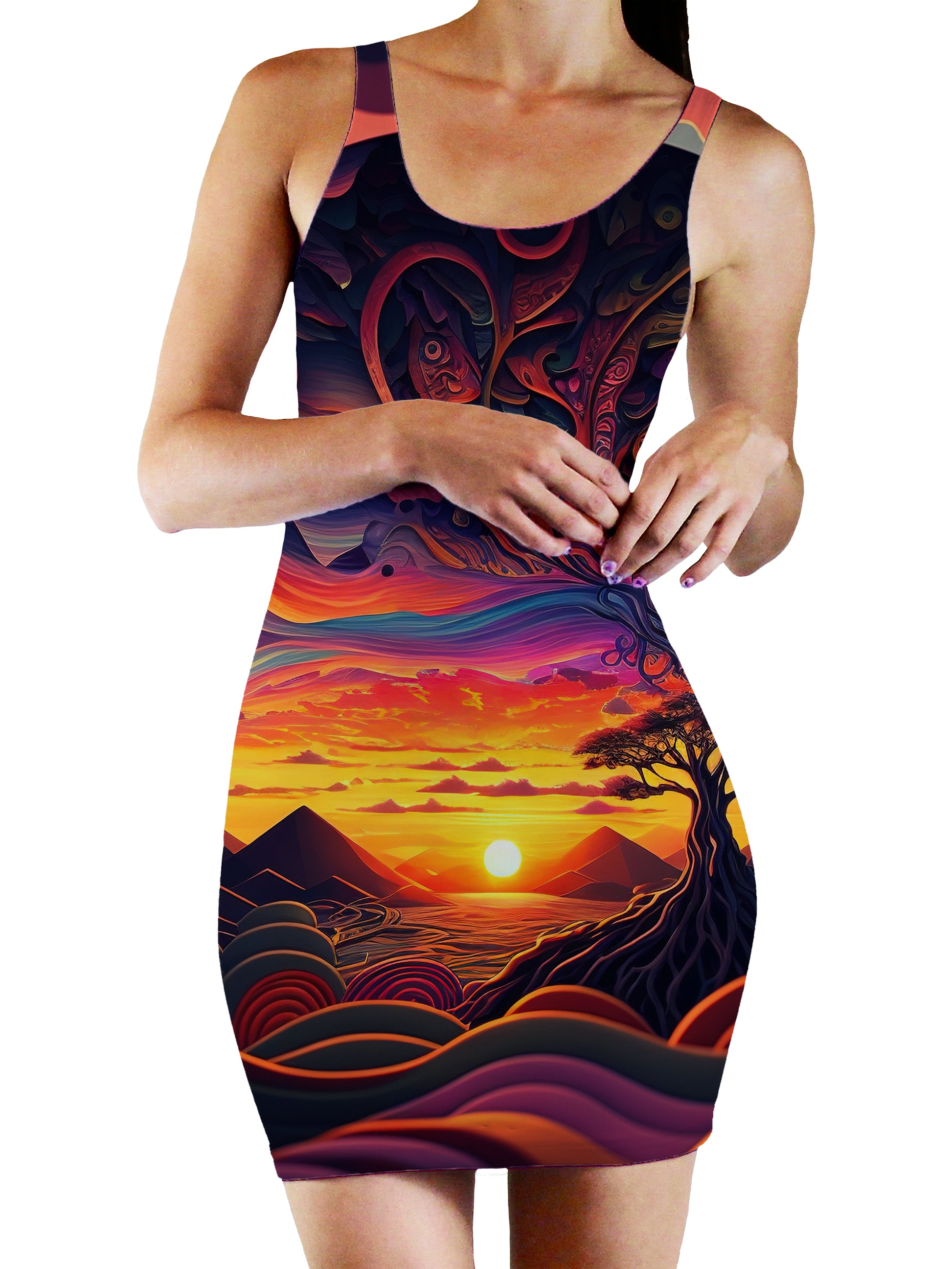 Acid Sunset Bodycon Mini Dress, iEDM, | iEDM