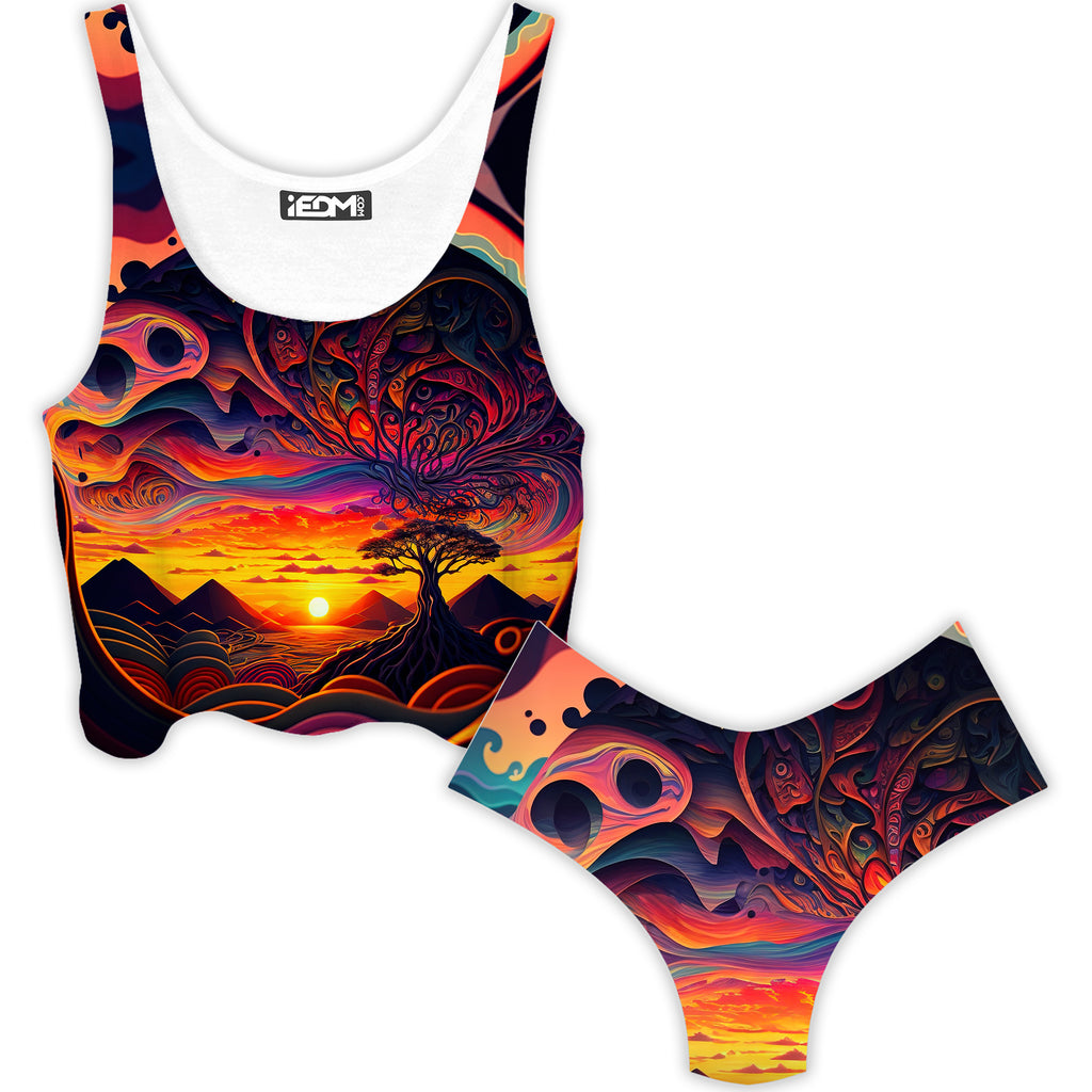 Acid Sunset Crop Top and Booty Shorts Combo, iEDM, | iEDM