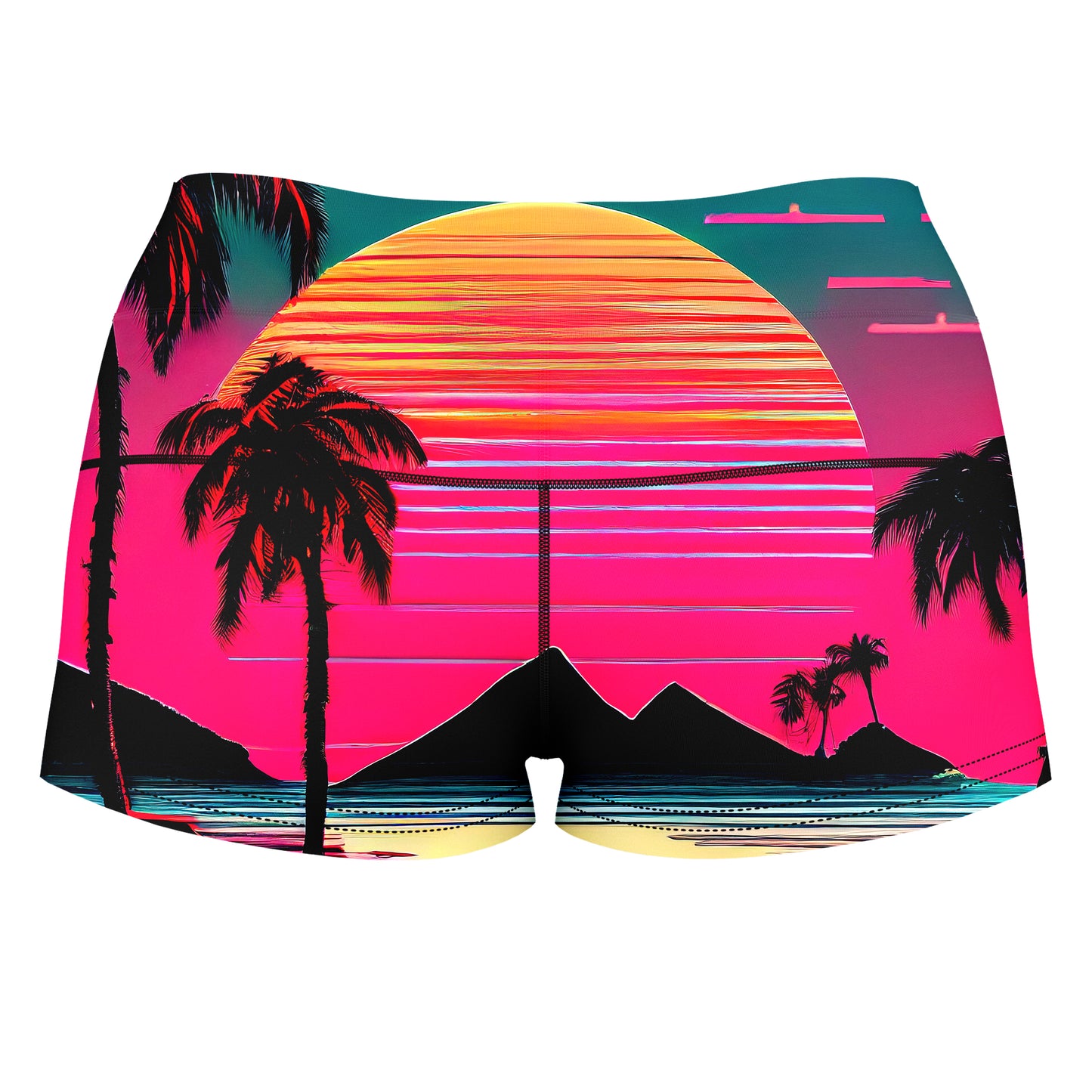 Beach Sunset High-Waisted Women's Shorts, iEDM, | iEDM