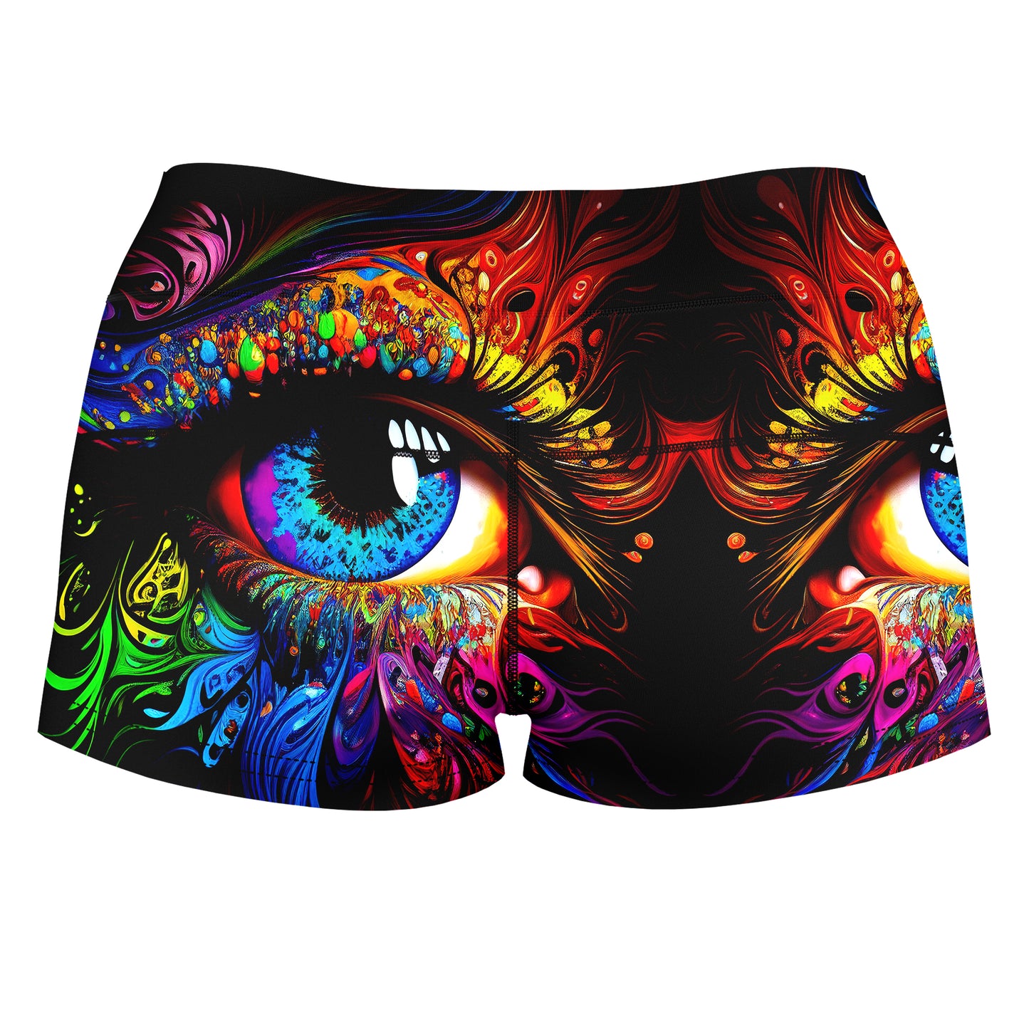 Colorful Eyes Psychedelic High-Waisted Women's Shorts, iEDM, | iEDM