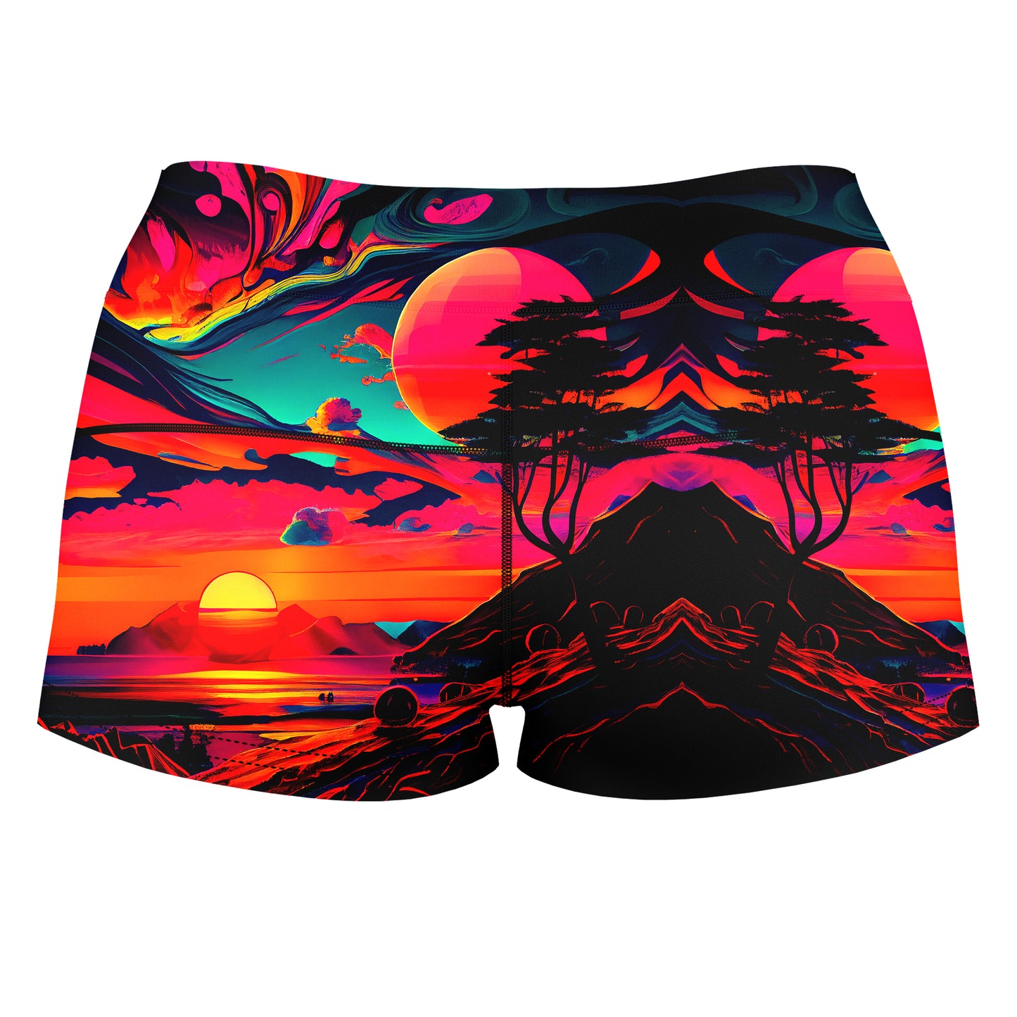 Psychedelic Sunset 02 High-Waisted Women's Shorts, iEDM, | iEDM