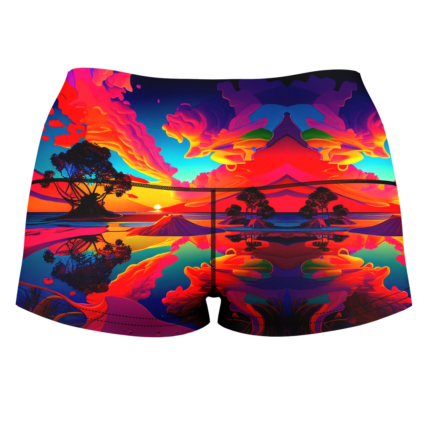 Psychedelic Sunset 03 High-Waisted Women's Shorts, iEDM, | iEDM