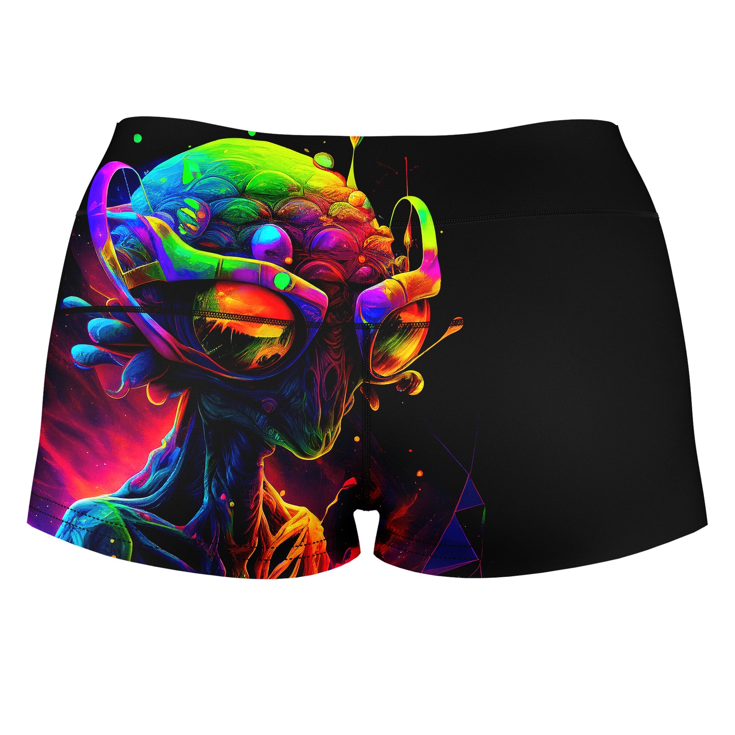Psychedelic Alien High-Waisted Women's Shorts, iEDM, | iEDM