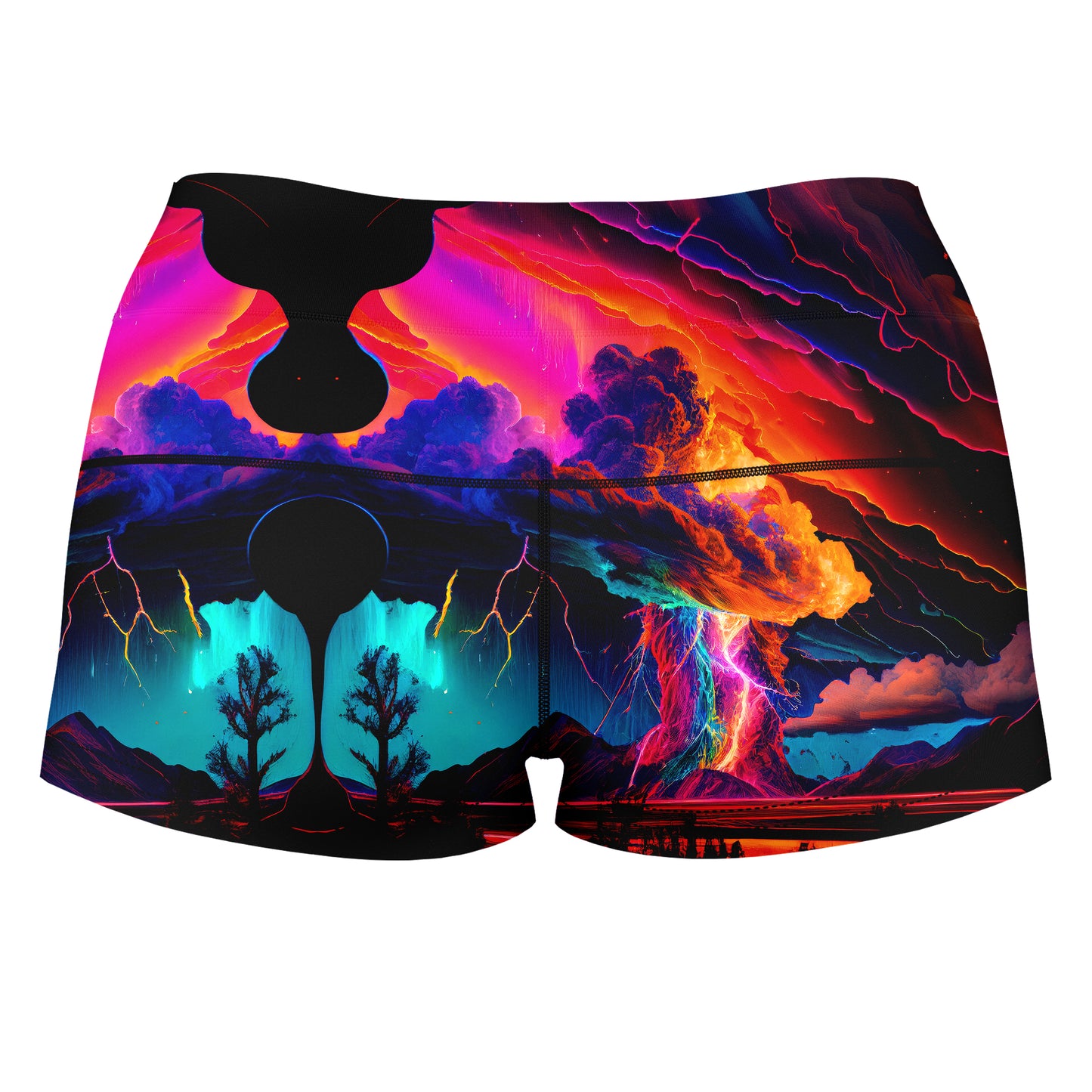 Rainbow Storm High-Waisted Women's Shorts, iEDM, | iEDM
