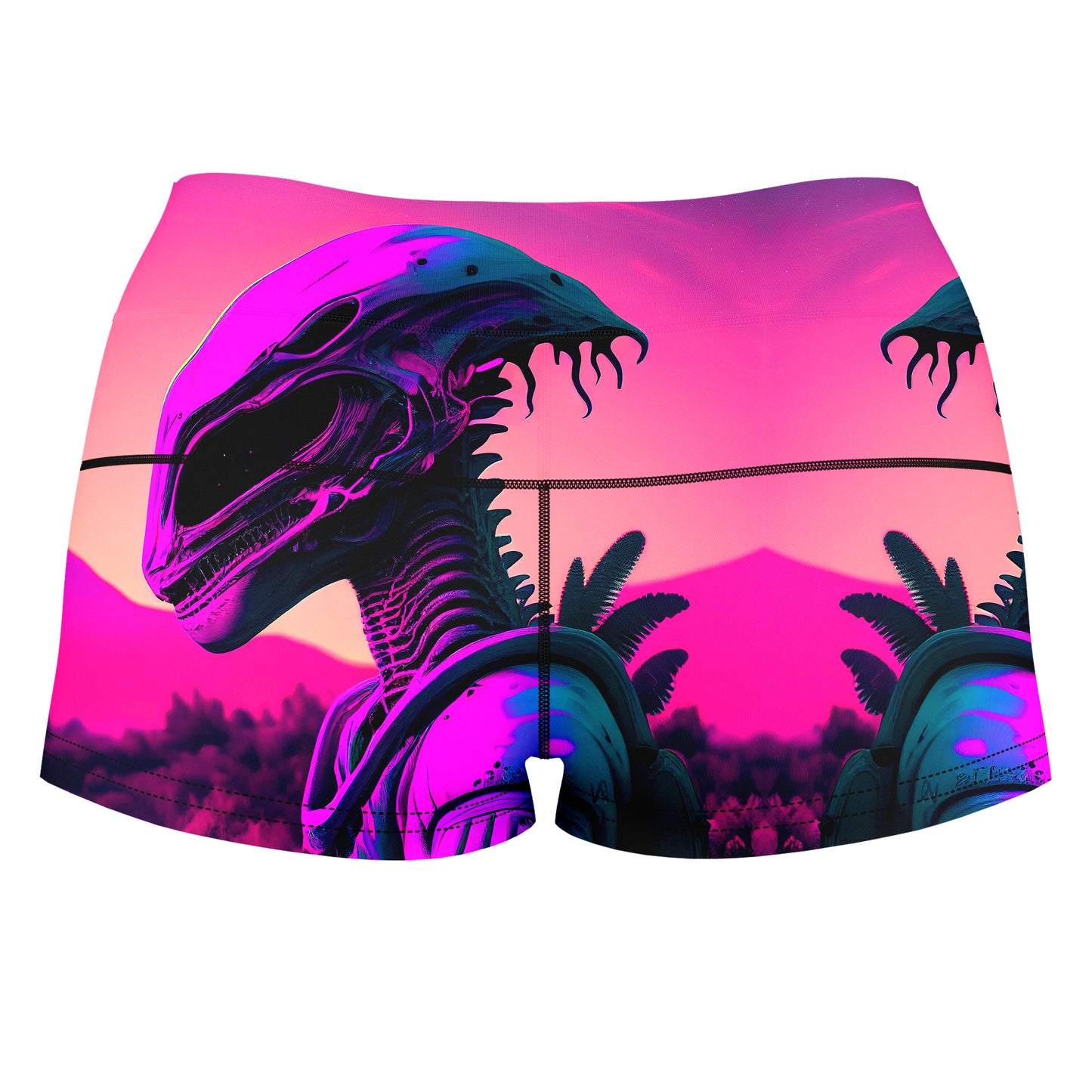 Vaporwave Alien High-Waisted Women's Shorts, iEDM, | iEDM