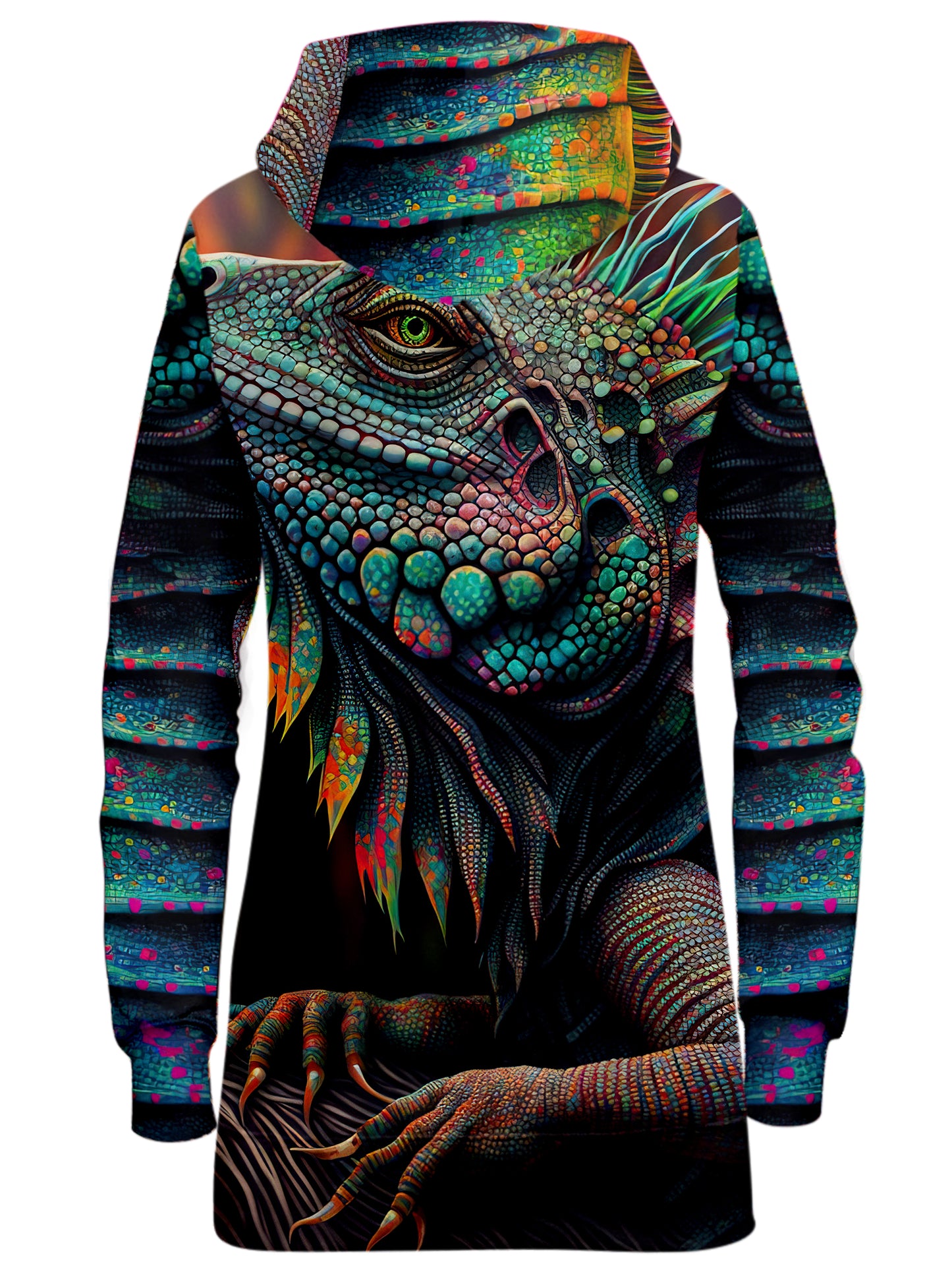 Psychedelic Giant Iguana 02 Hoodie Dress, iEDM, | iEDM