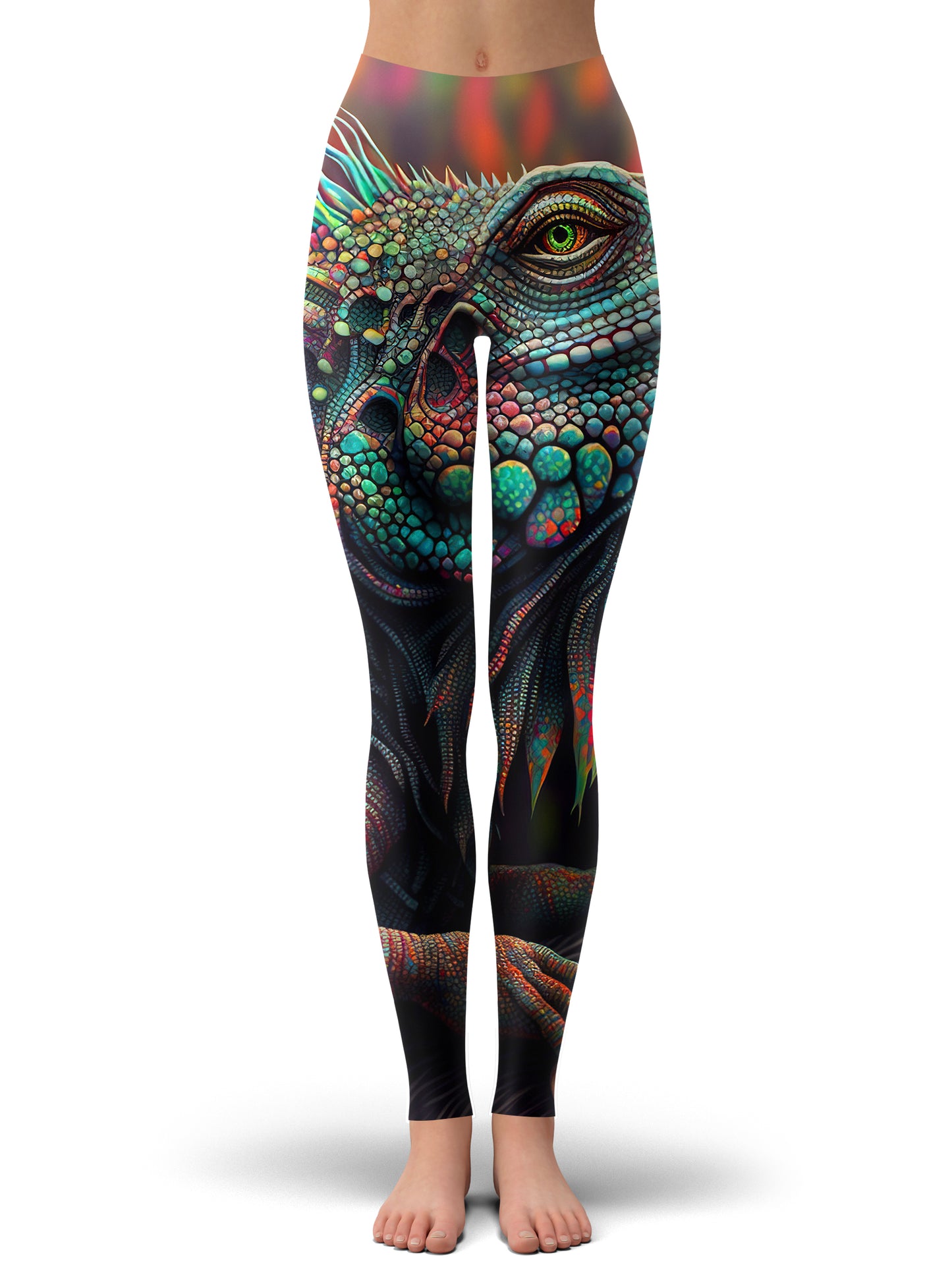 Psychedelic Giant Iguana 2.0 Hoodie Dress and Leggings Combo, iEDM, | iEDM