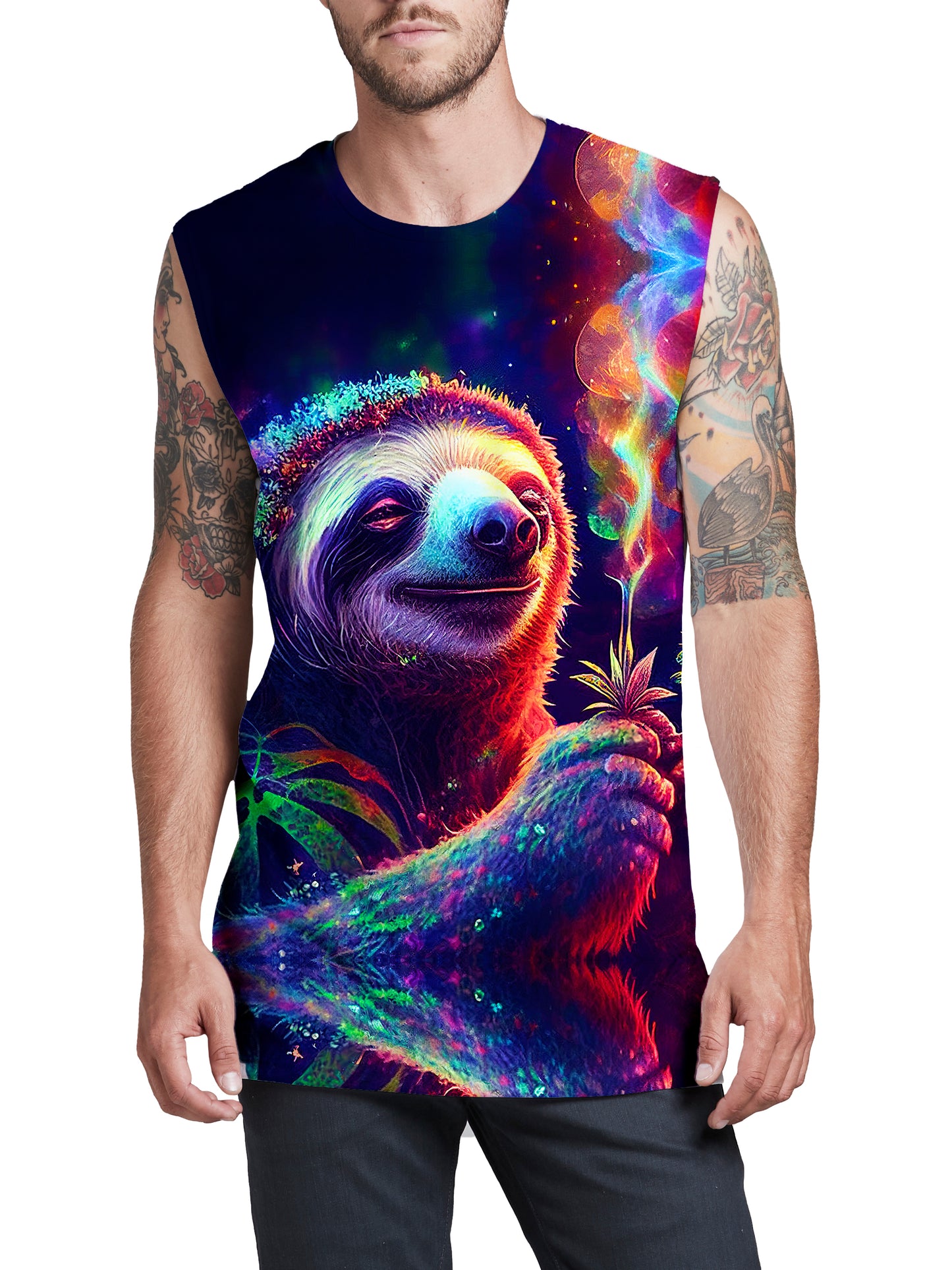 Sloth Smoking Weed Psychedelic Men's Muscle Tank, iEDM, | iEDM