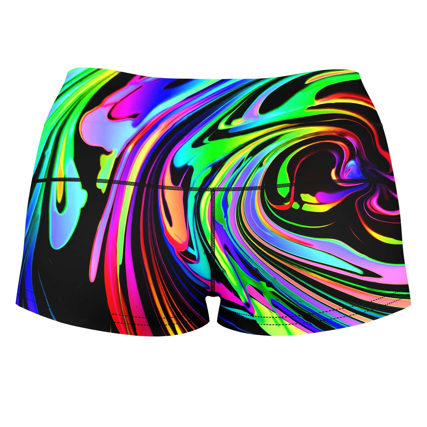 Cosmic Swirl High-Waisted Women's Shorts, Psychedelic Pourhouse, | iEDM