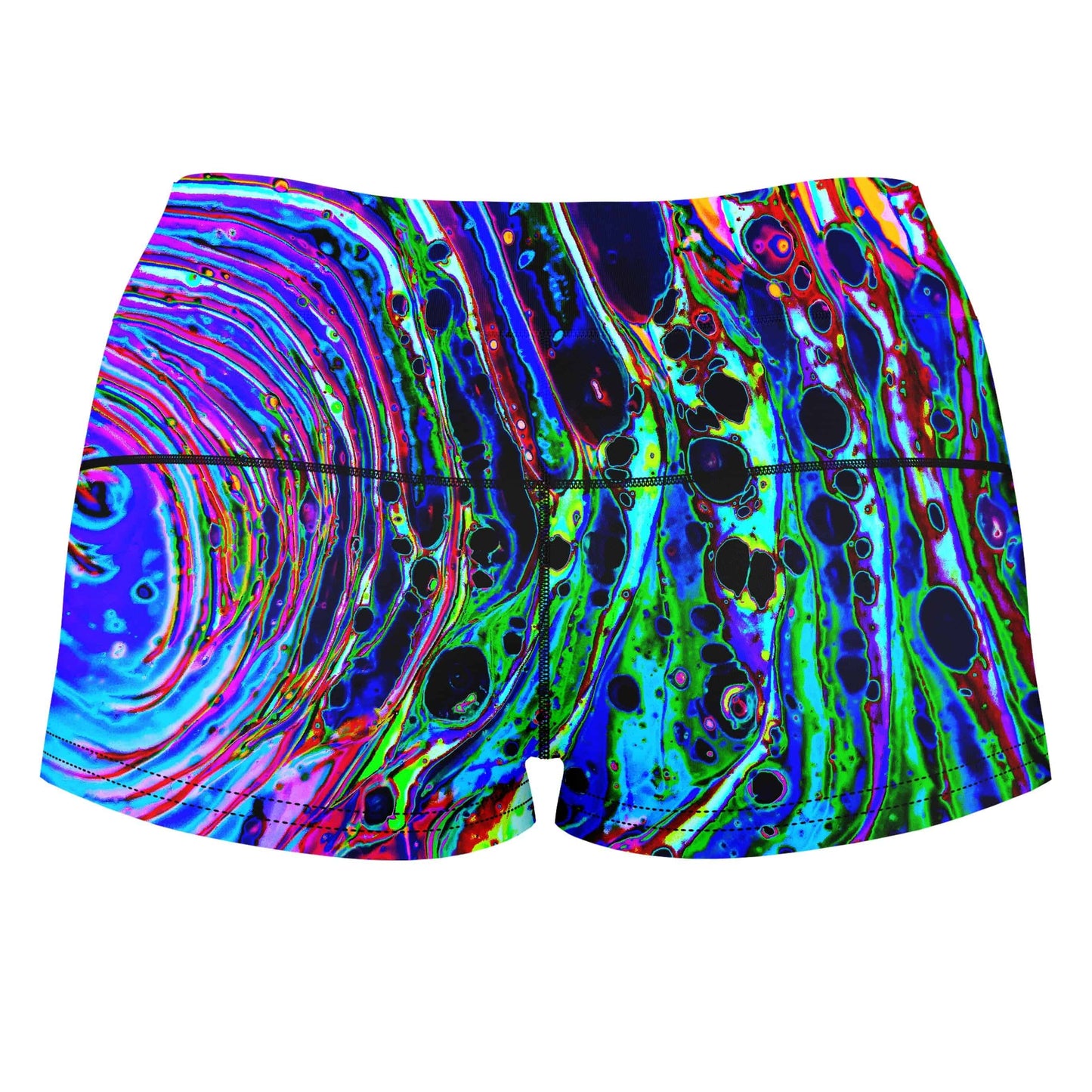 Cosmic Vortex High-Waisted Women's Shorts, Psychedelic Pourhouse, | iEDM