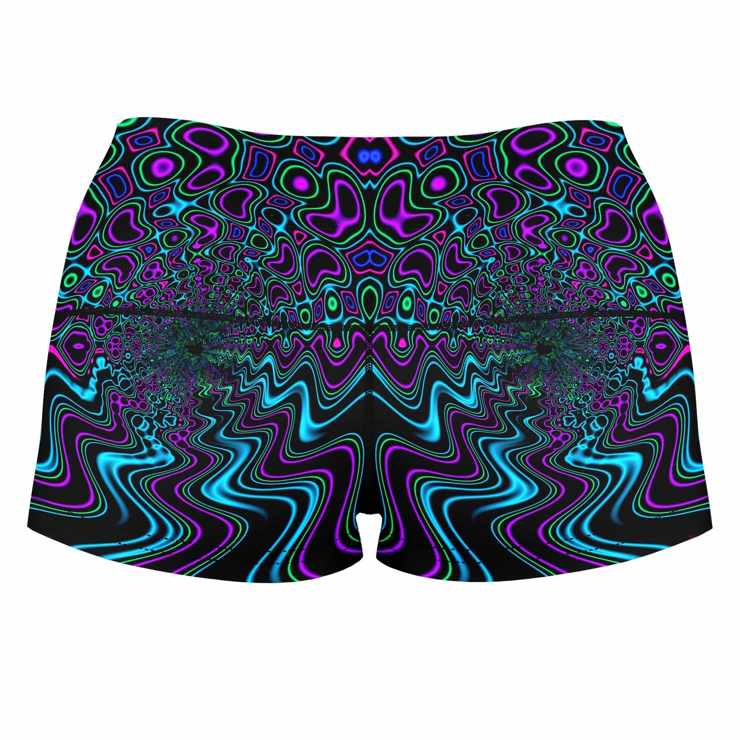 Fractal River High-Waisted Women's Shorts, Psychedelic Pourhouse, | iEDM