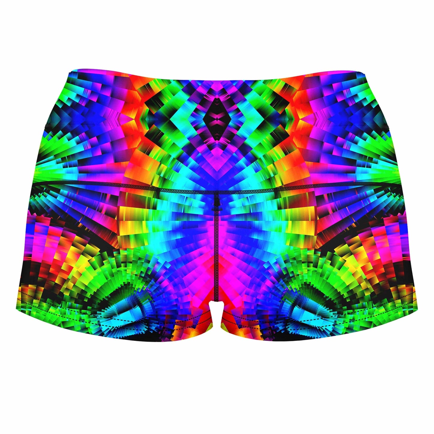 Reality Breakdown High-Waisted Women's Shorts, Psychedelic Pourhouse, | iEDM