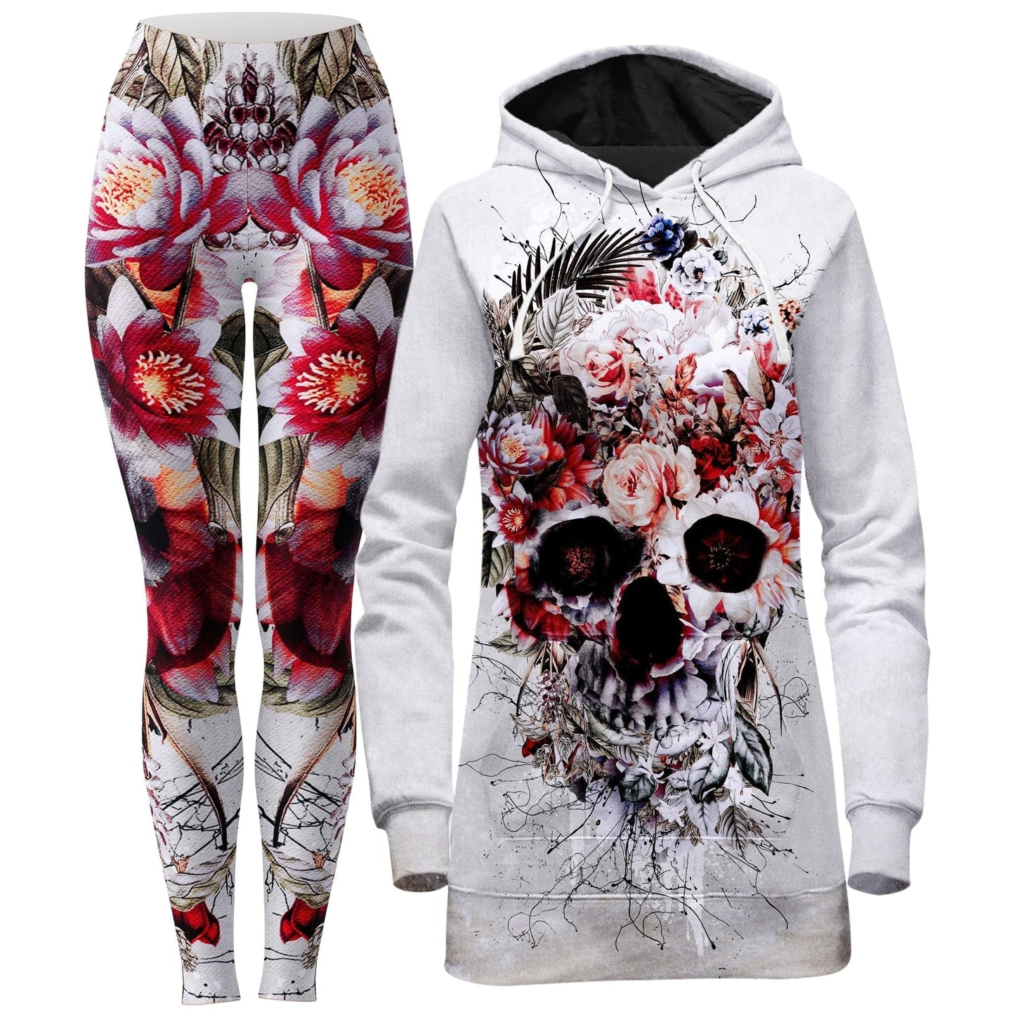 Floral Skull Hoodie Dress and Leggings Combo, Riza Peker, | iEDM