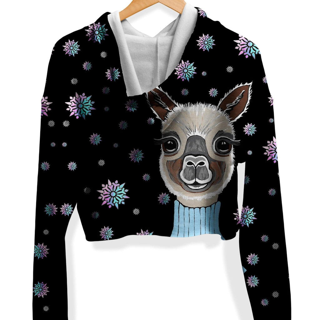 Alpaca Christmas Fleece Crop Hoodie, Sartoris Art, | iEDM